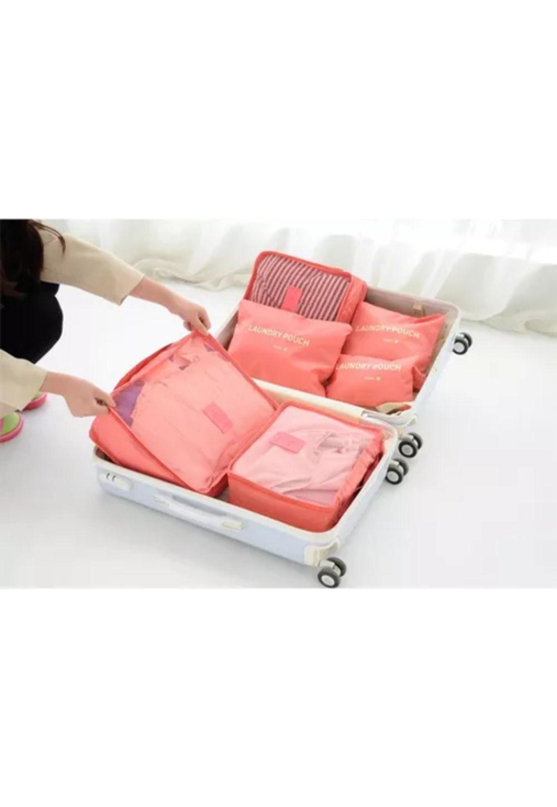 Set 6 organizadores de equipaje de viaje bolsa ropa interior rosado-2