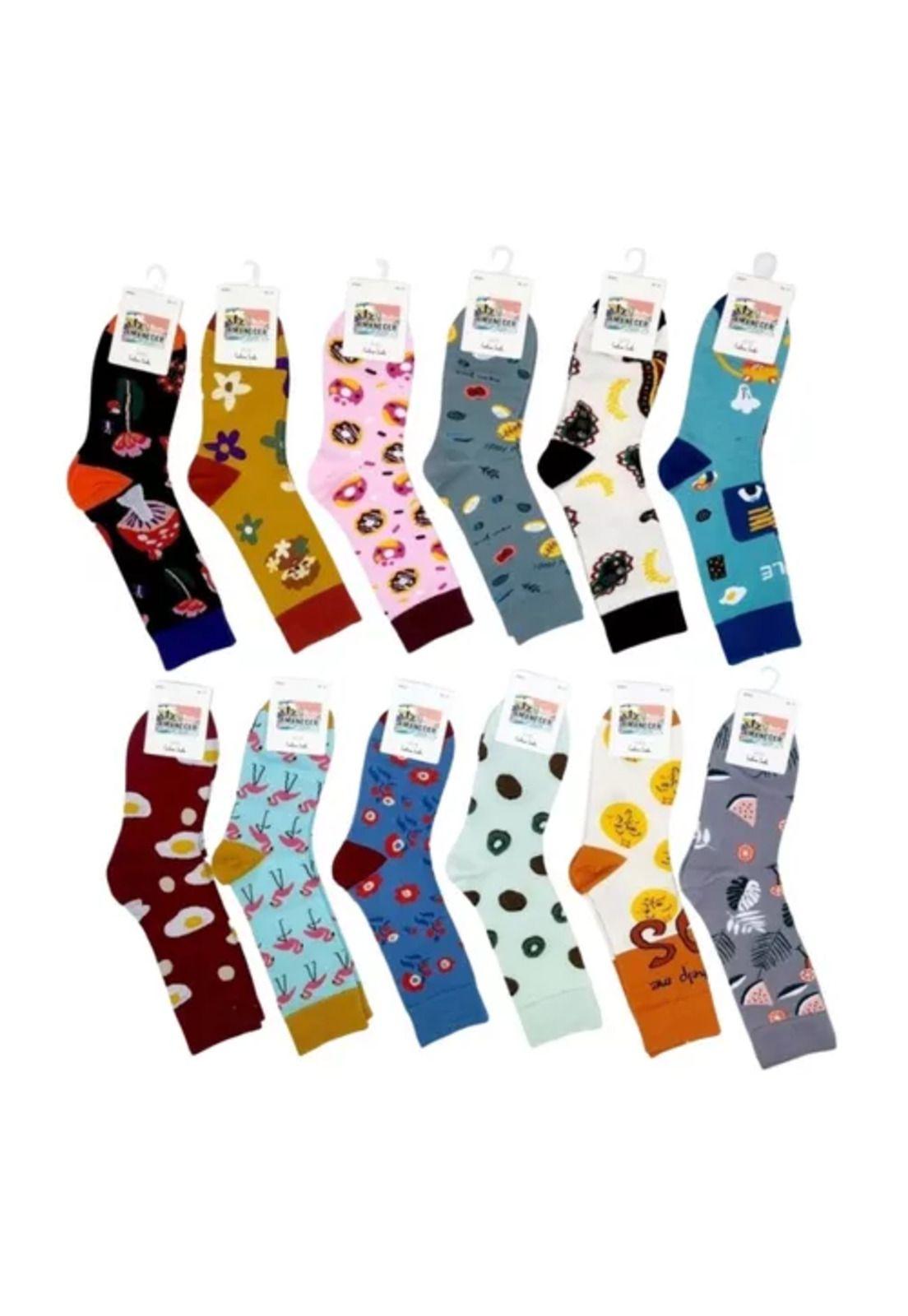 Pack de 12 calcetines de algodón largos, varios diseños para mujer, multicolor-2