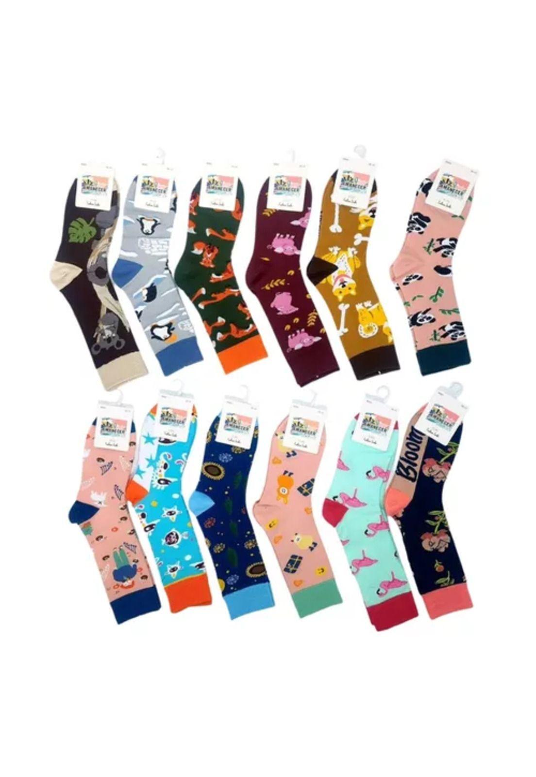 Pack de 12 calcetines de algodón largos, varios diseños para mujer, multicolor-3