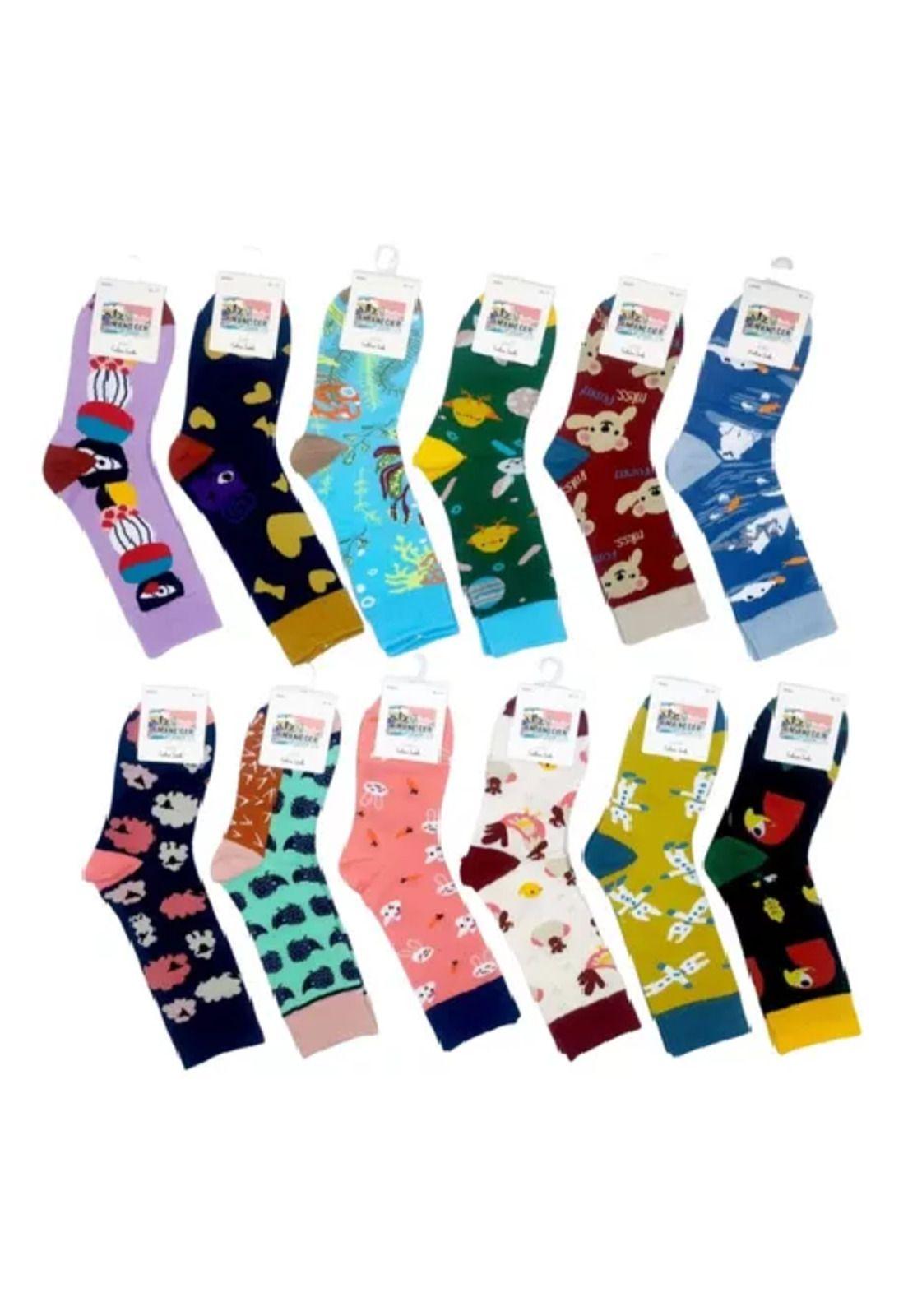 Pack de 12 calcetines de algodón largos, varios diseños para mujer, multicolor-4