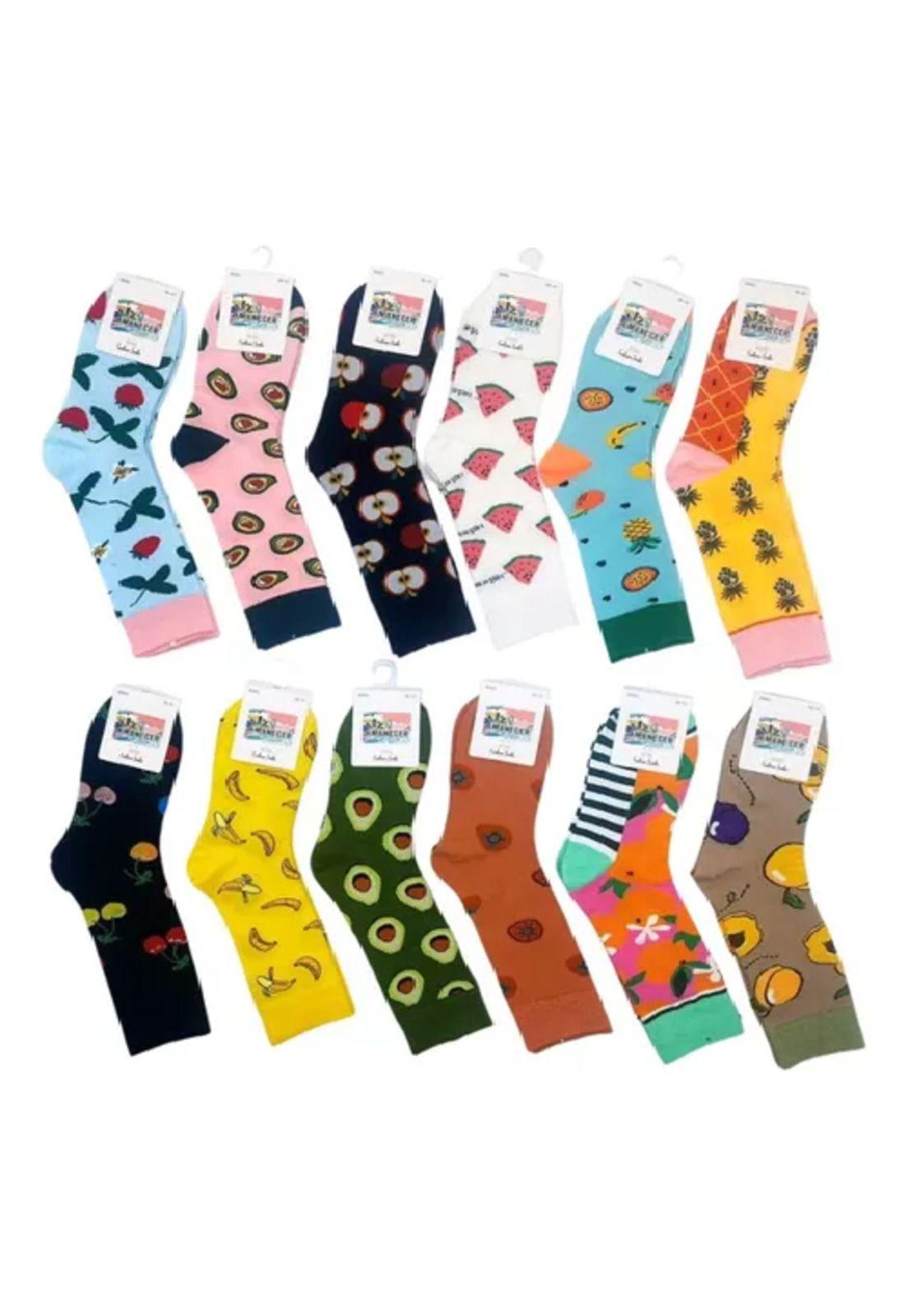 Pack de 12 calcetines de algodón largos, varios diseños para mujer, multicolor-5
