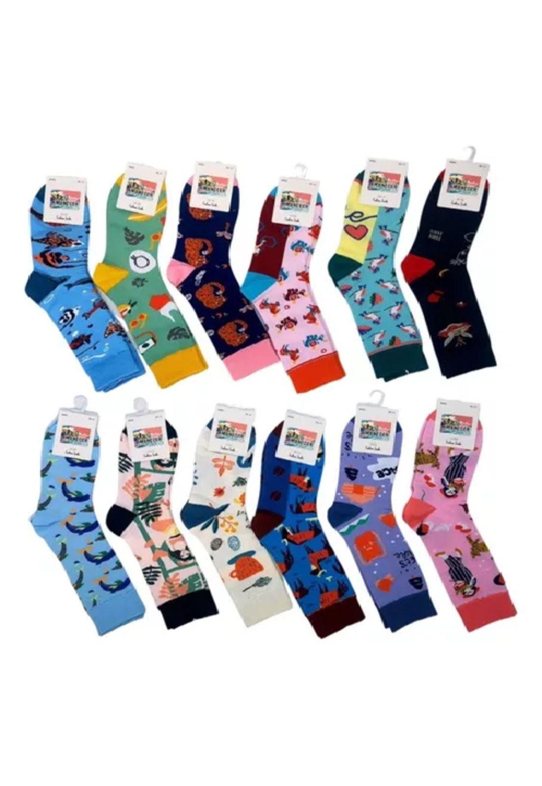 Pack de 12 calcetines de algodón largos, varios diseños para mujer, multicolor-7