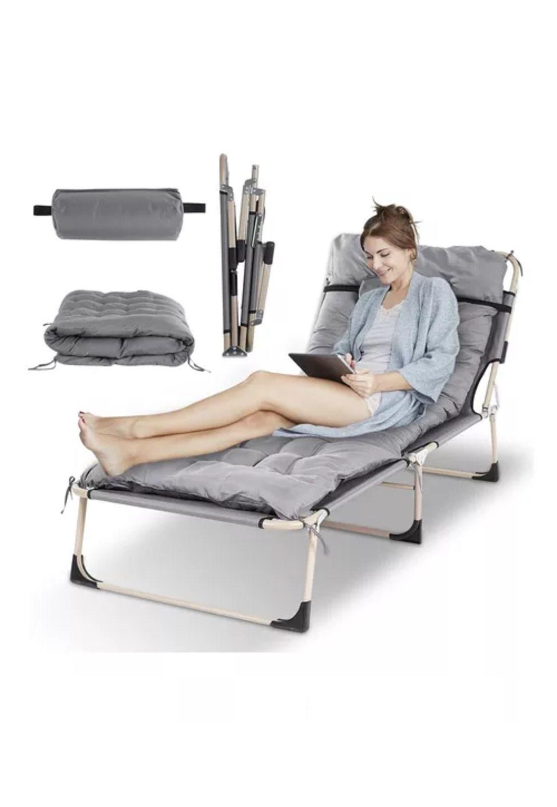 Catre cama camping plegable portátil con colchón y almohada-2