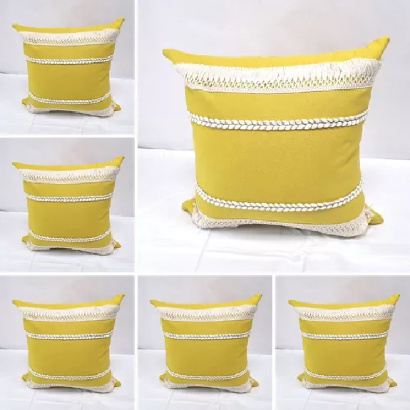 Pack de 6 Fundas de Cojín 45x45 cm Diseño de Algodón Amarillo-1
