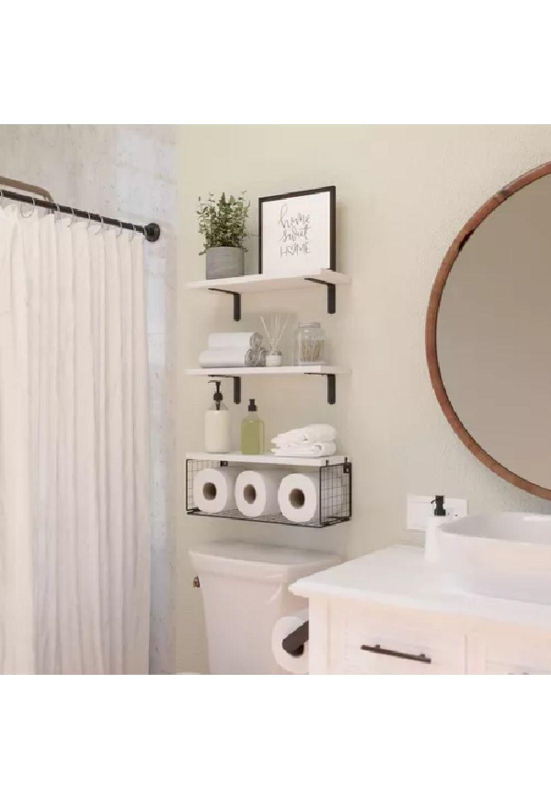 Repisas Flotantes de Madera Modernas X3 con Reja 100% Pino Blanco-5