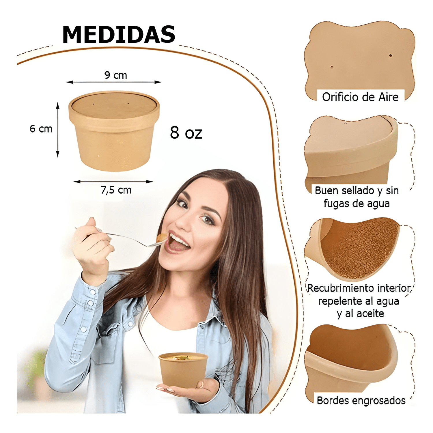 Pote kraft con tapa 8 oz 50u #7-1