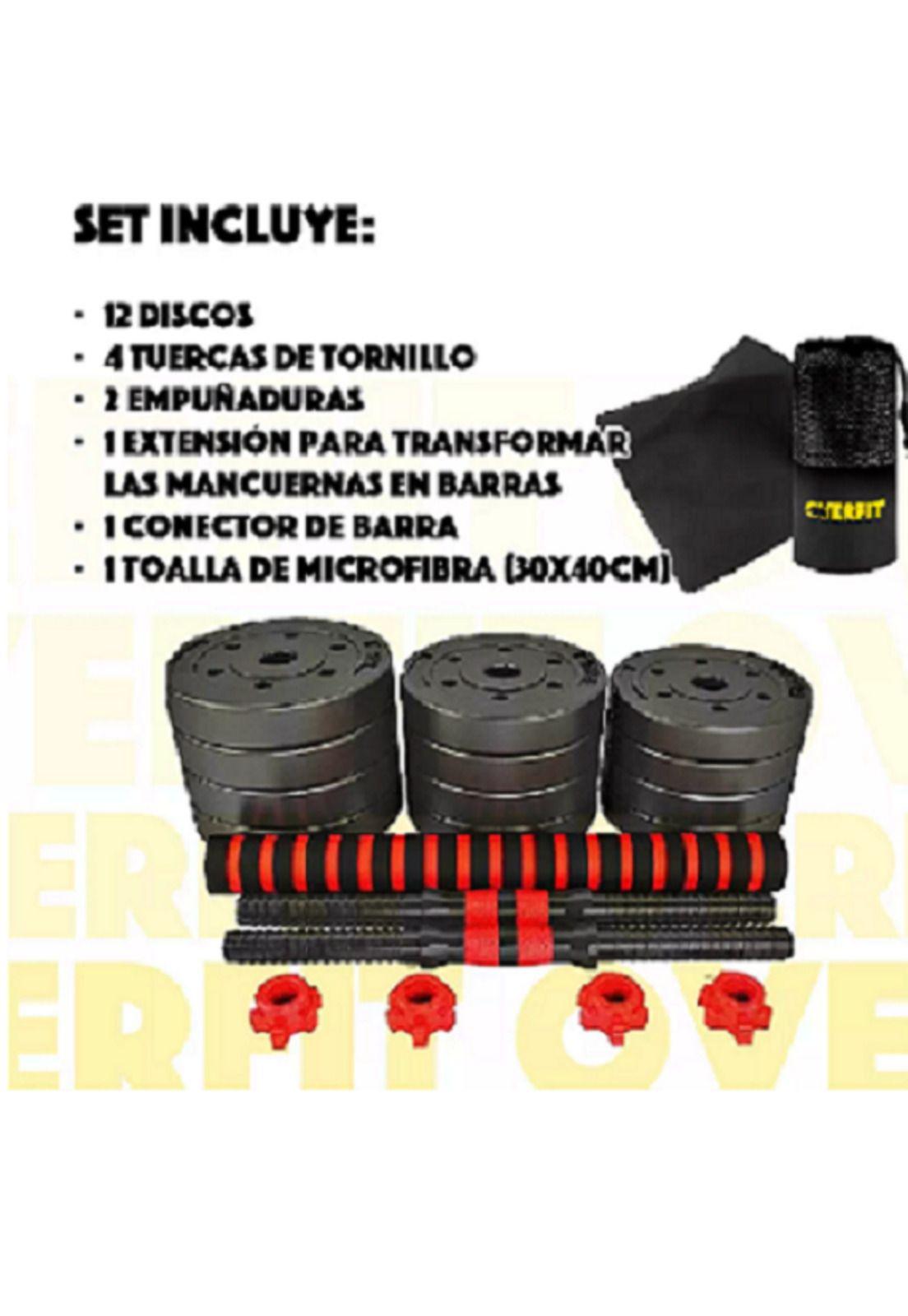 Set de Mancuernas y Barra Unibles 20kg Overfit Fitness Ajustables-1