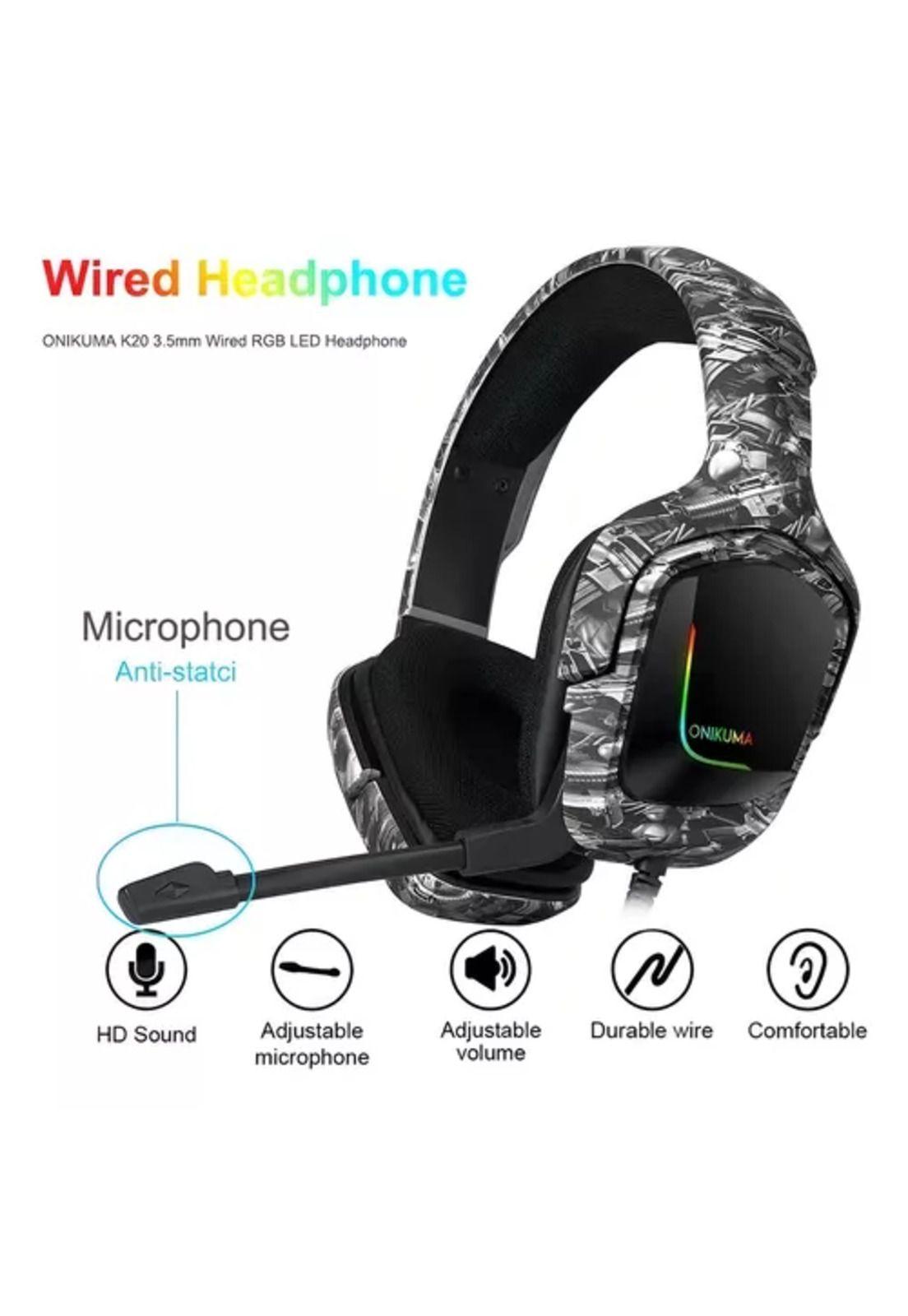Auriculares gamer Onikuma K20 camuflaje blanco LED blanco-4