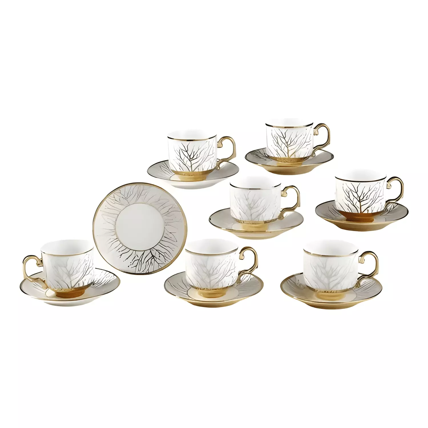 Juego vajilla tazas platillos gourmet grabados botánicos-0