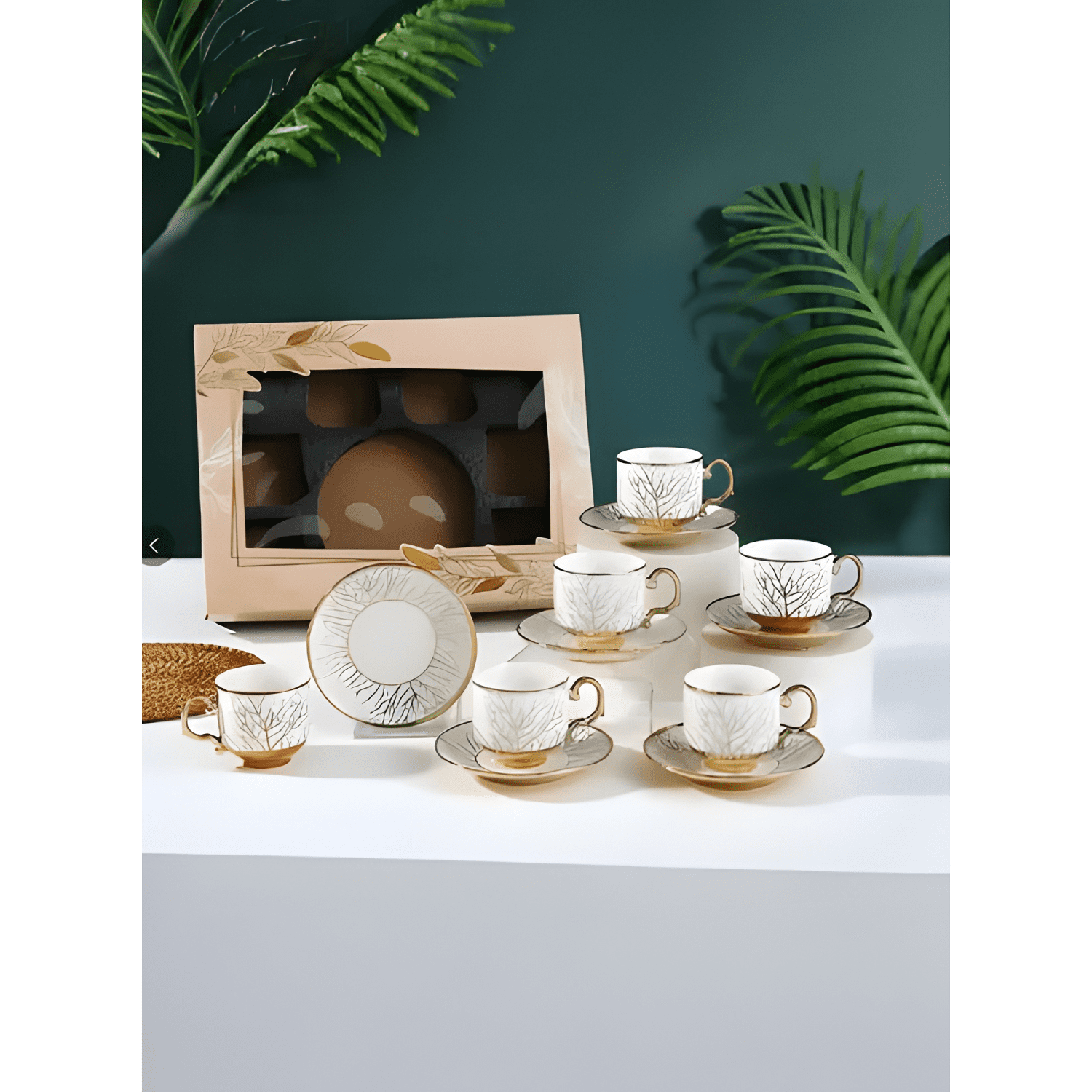 Juego vajilla tazas platillos gourmet grabados botánicos-3