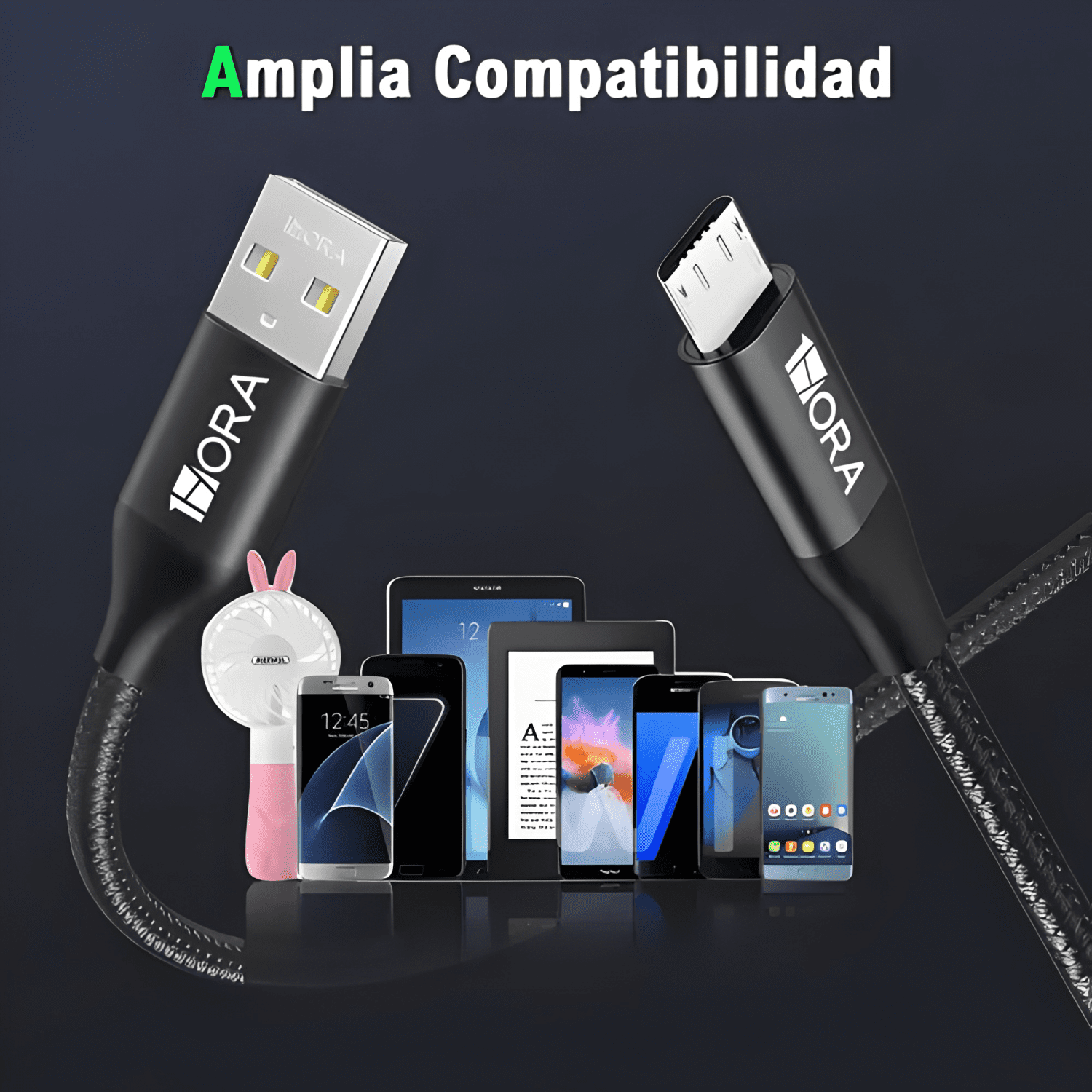 Cable micro USB carga rápida 2.4a datos 3.0 nylon Negro-3