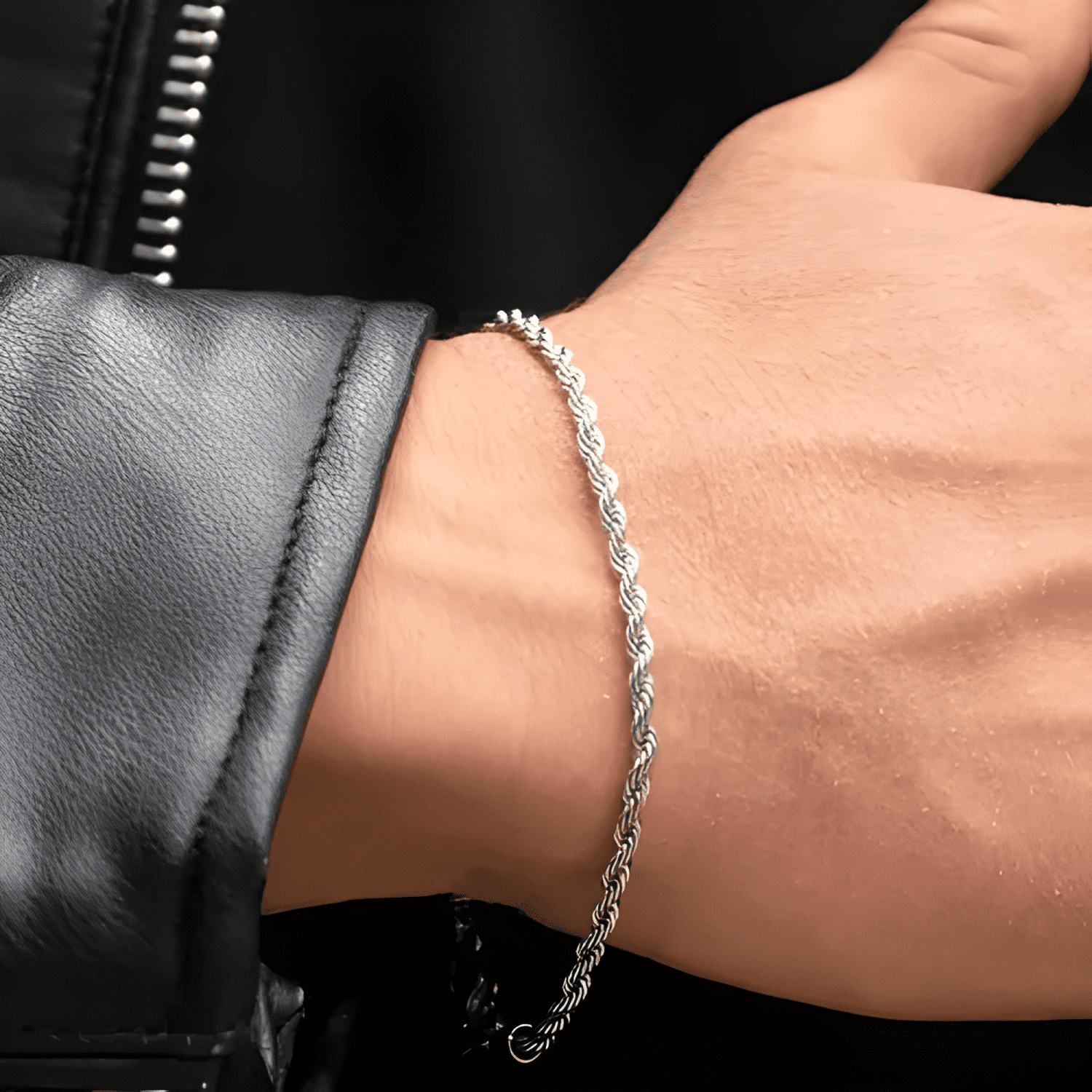 Pulsera rope 3mm unisex elegante saint venik 18 CM Plateada-2