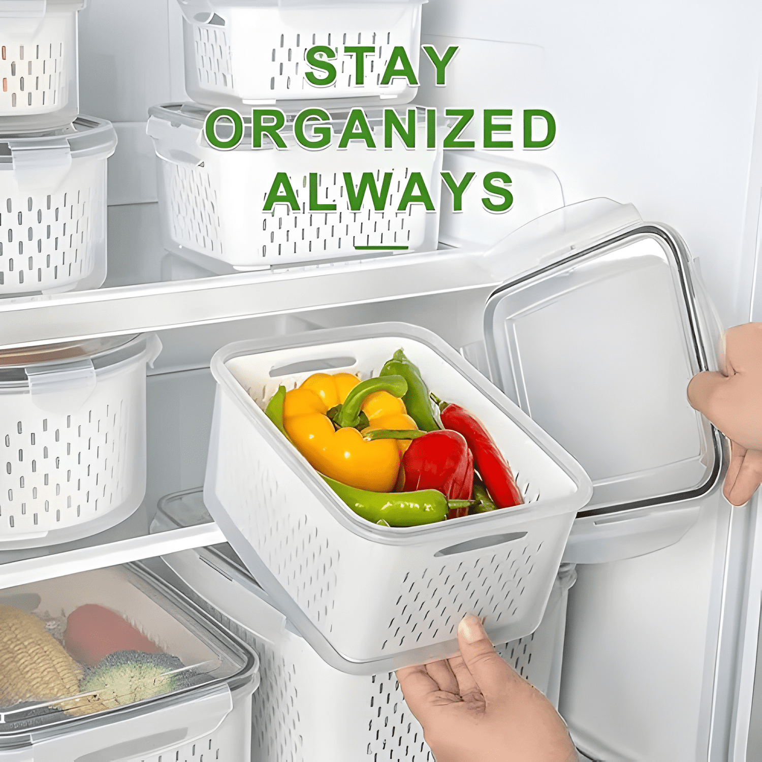 Organizador refrigerador 5 contenedores con tapa, blanco-2