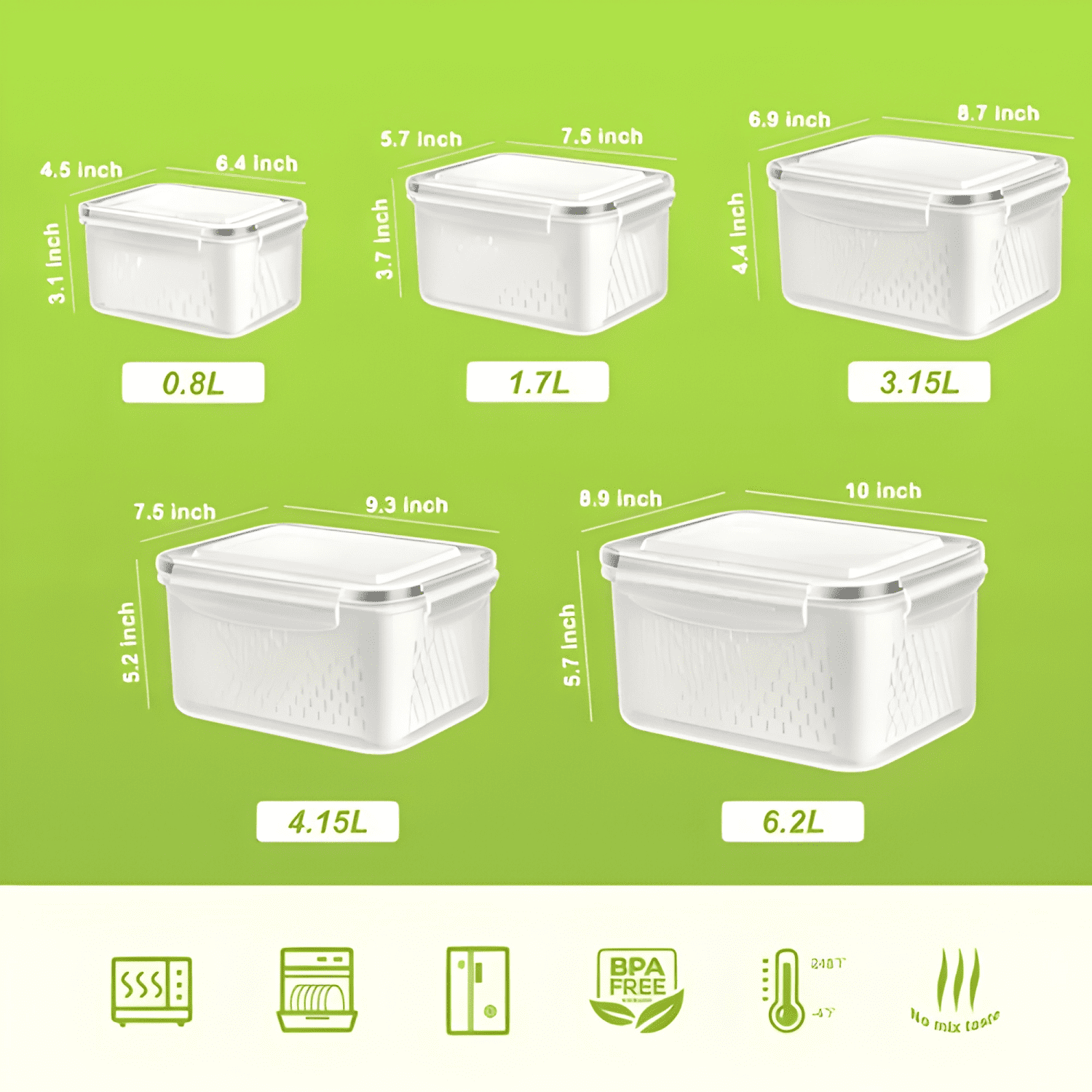 Organizador refrigerador 5 contenedores con tapa, blanco-3