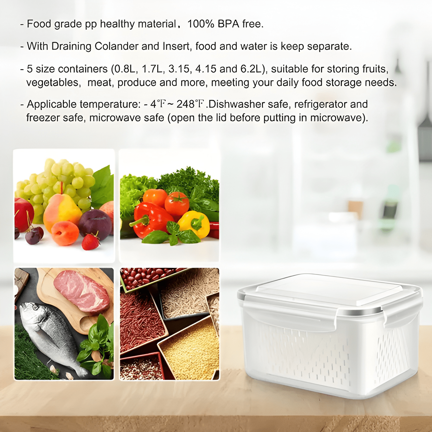 Organizador refrigerador 5 contenedores con tapa, blanco-4