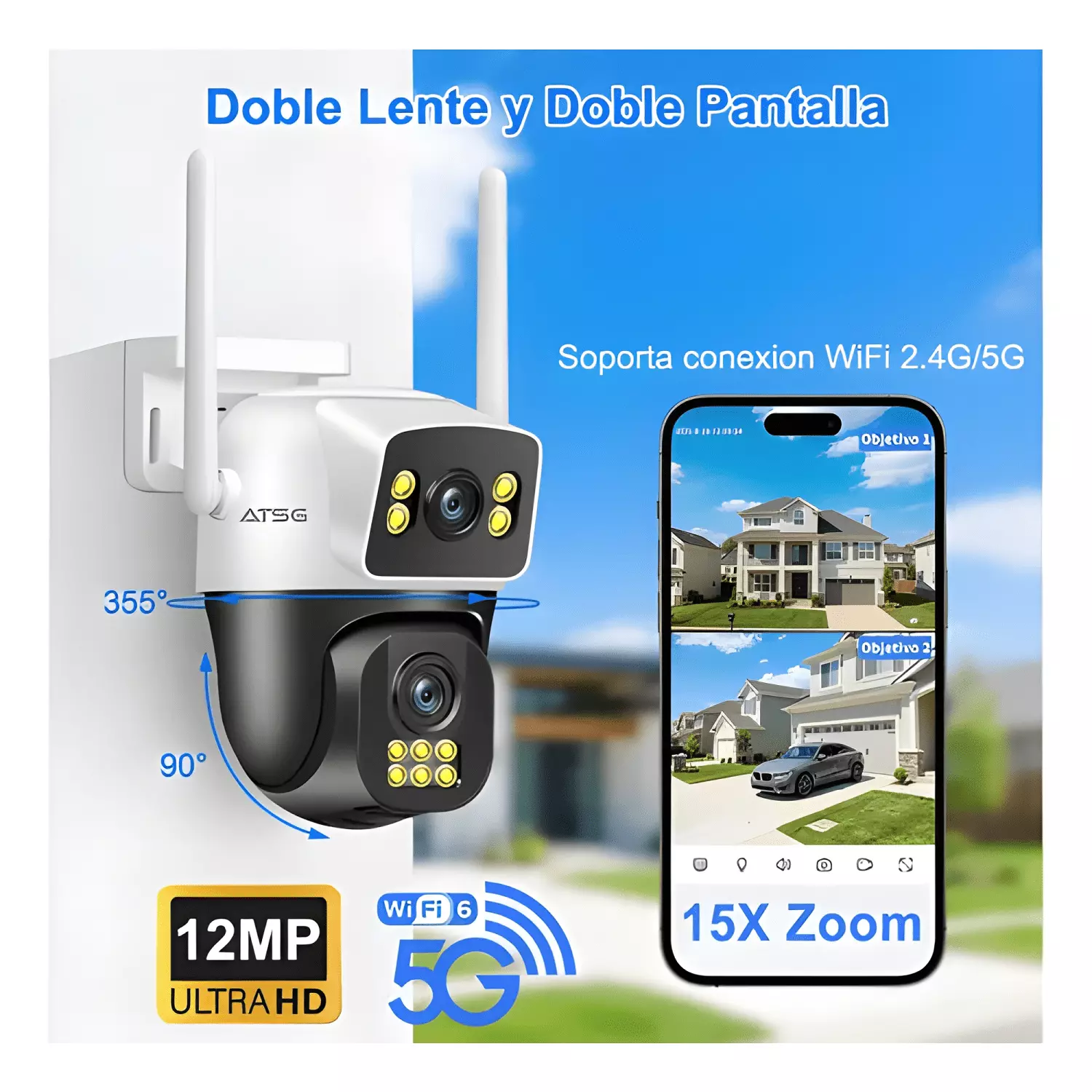 Atsg® 5g/2.4g 2 Lente 2 Pantalla Cámara de Seguridad Pro-2