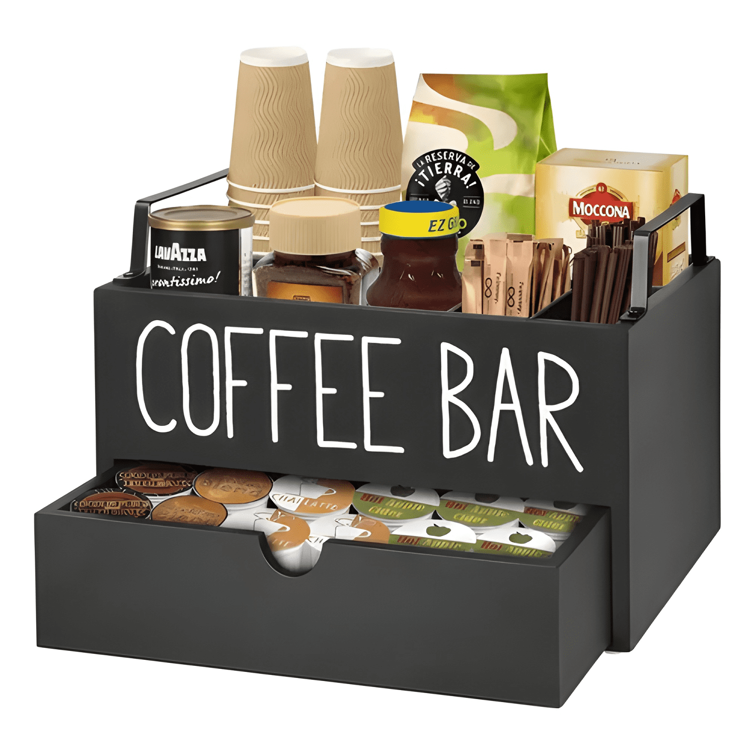 Caja de té Coffee Bar organizador estación con cajón-0
