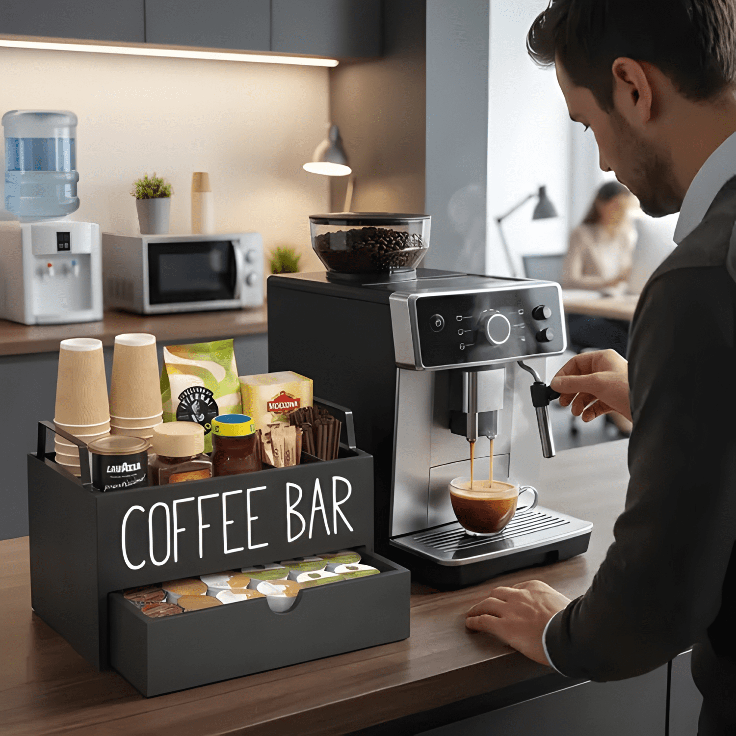 Caja de té Coffee Bar organizador estación con cajón-2