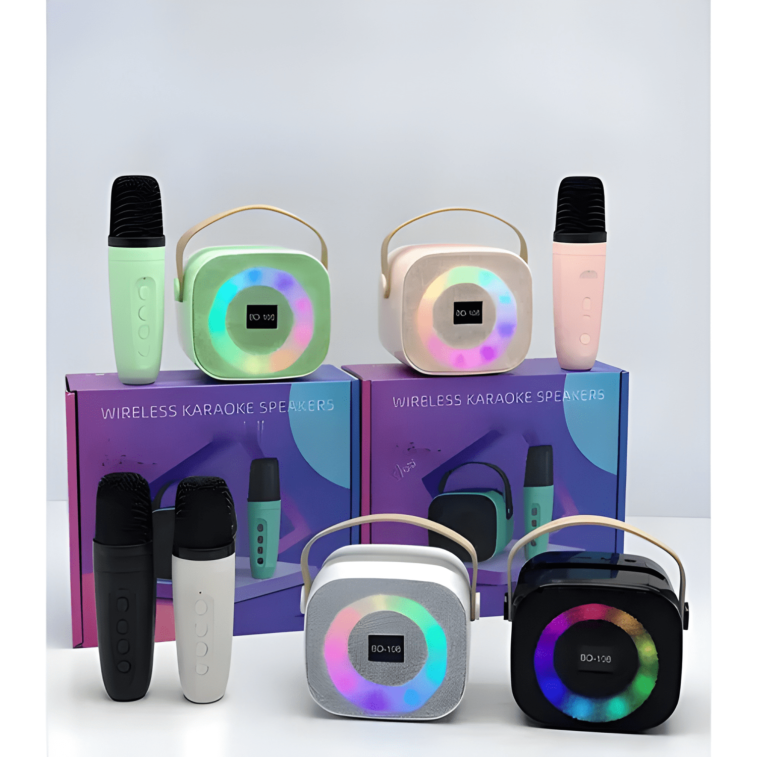 Mini altavoz karaoke bd108 bluetooth luces led v5 3 Blanco-3