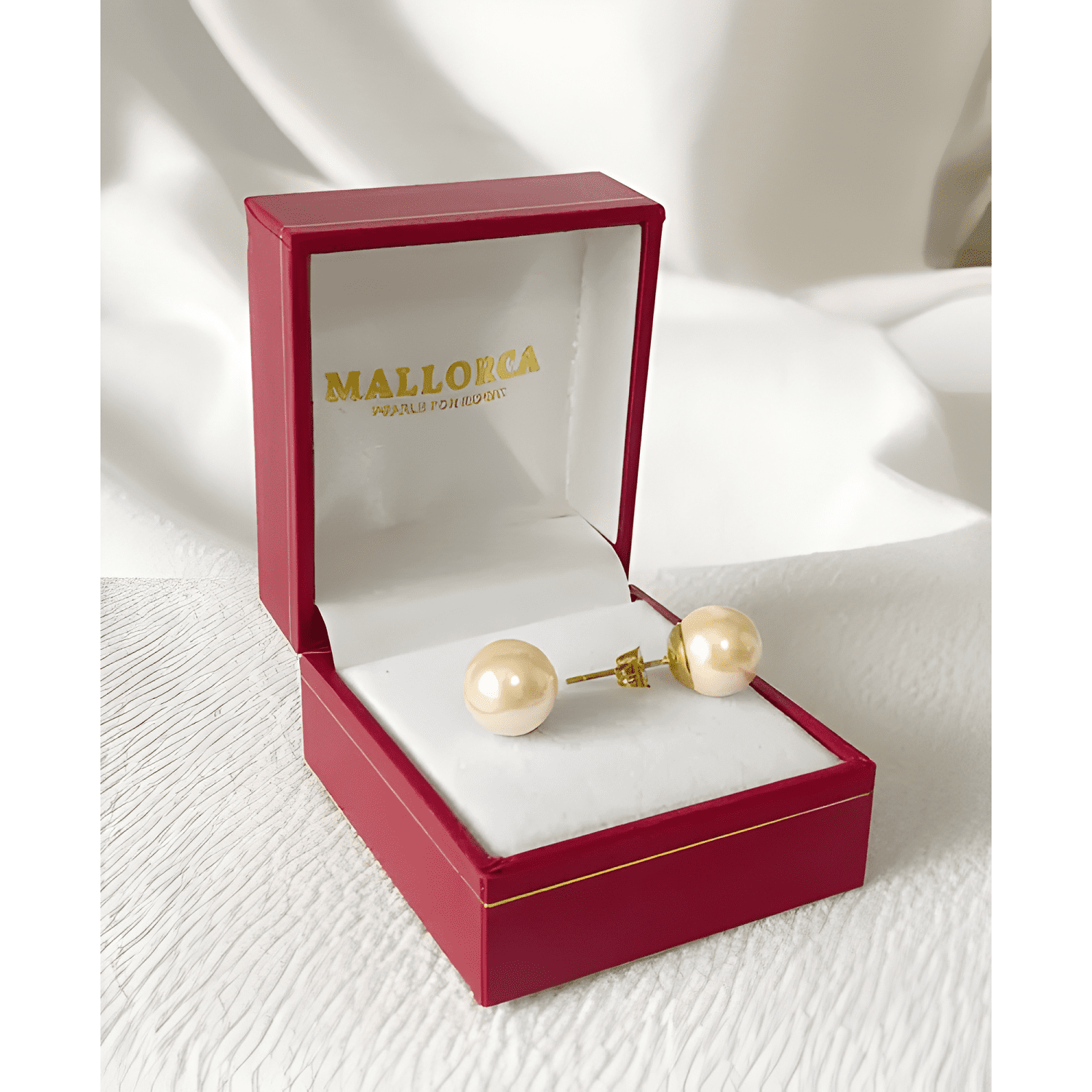 Aros De Perla Mallorca Clasico Base Enchapada En Oro 18k #1-2