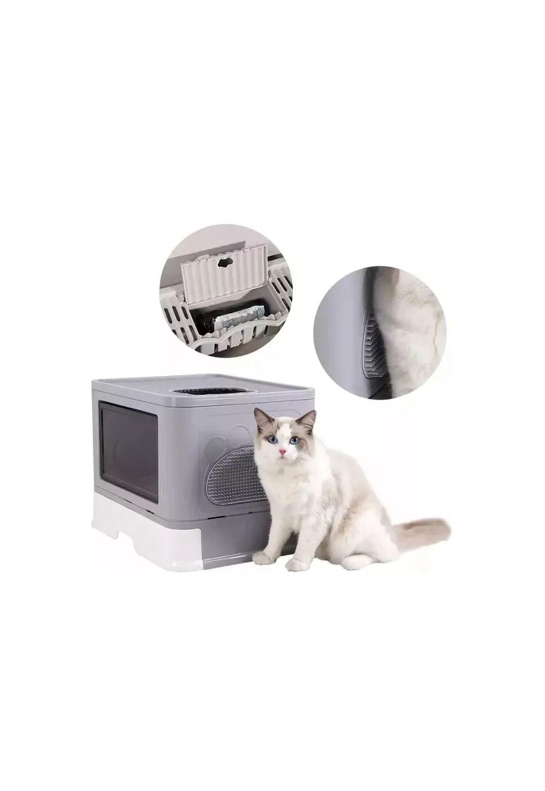 Arenero Cerrado para Gatos Cúpula con Base Móvil Gris-1