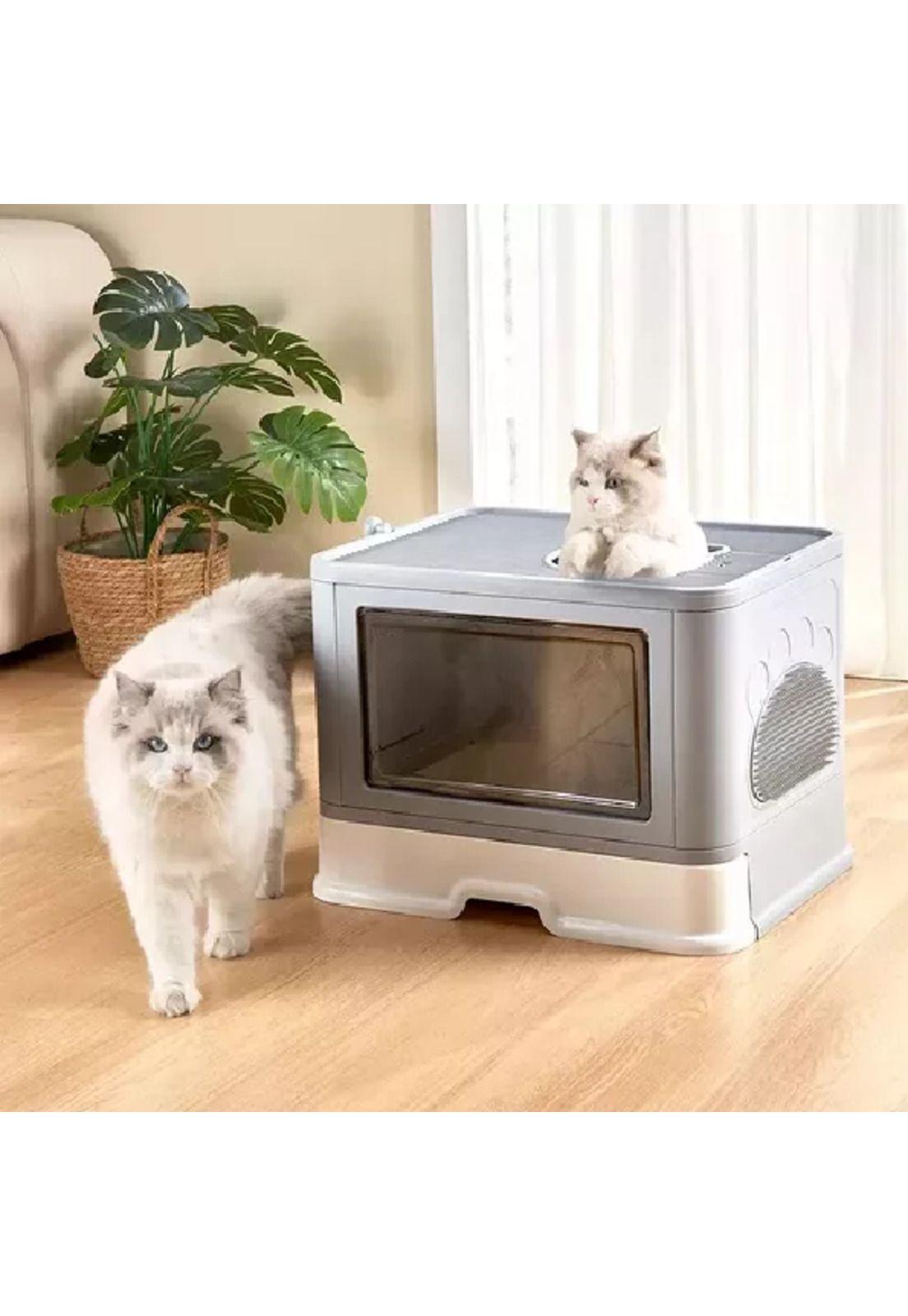 Arenero Cerrado para Gatos Cúpula con Base Móvil Gris-2