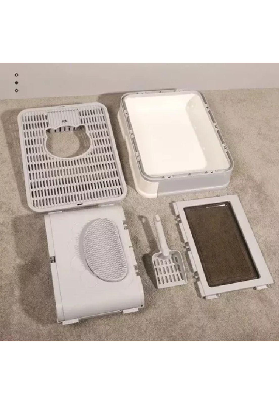Arenero Cerrado para Gatos Cúpula con Base Móvil Gris-3
