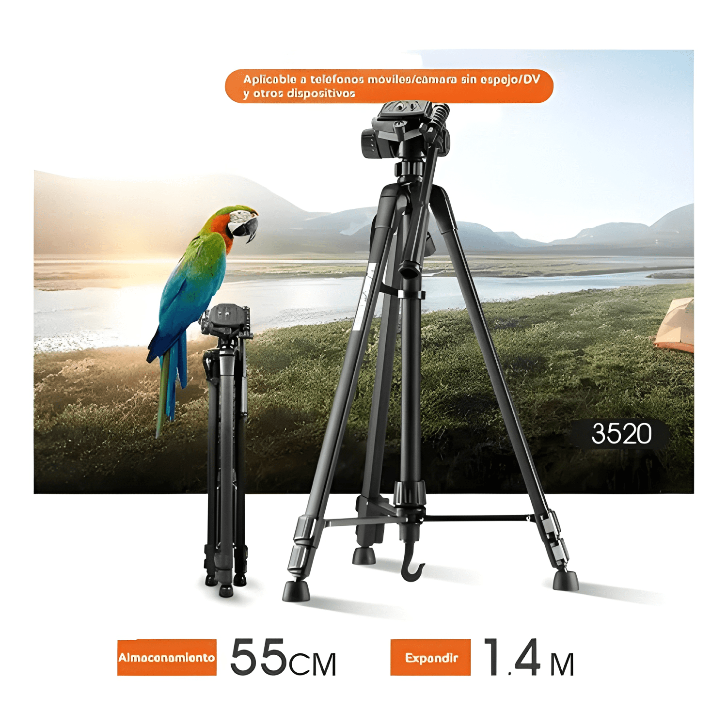 Trípode Profesional para Cámara y Celular, 140 cm de Negro-4