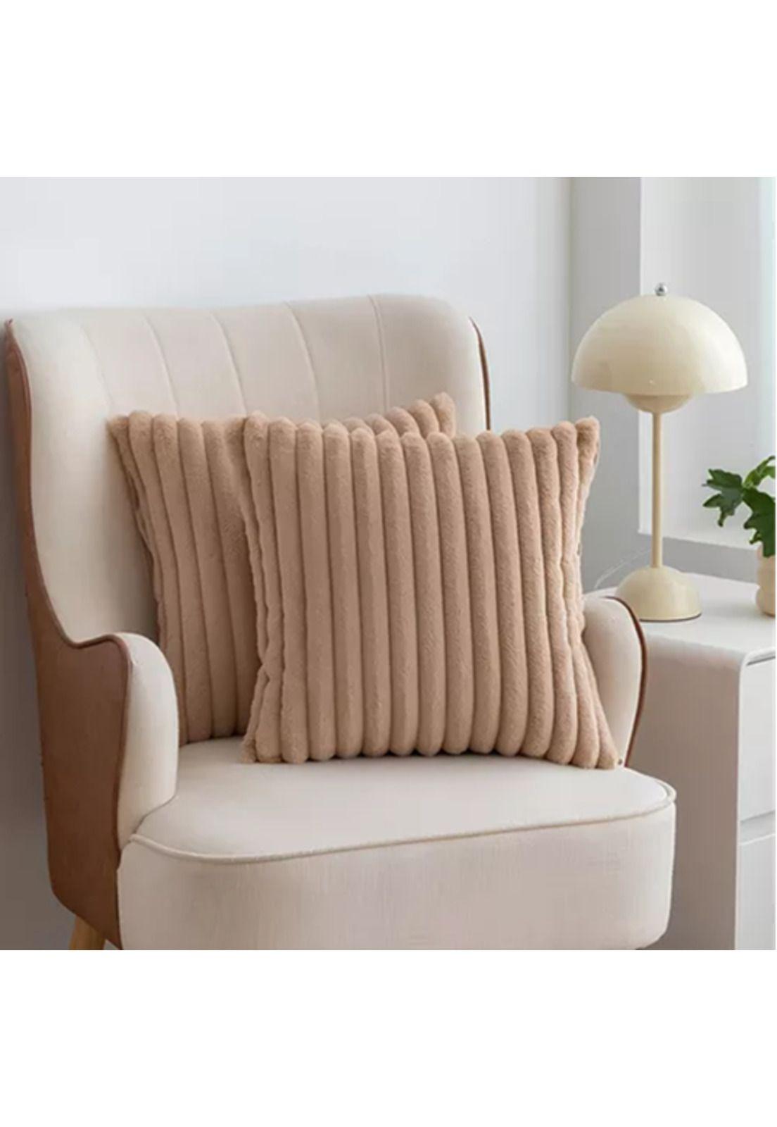 Pack 2 fundas de cojín super suave líneas decoración 43x43 cm color beige-2