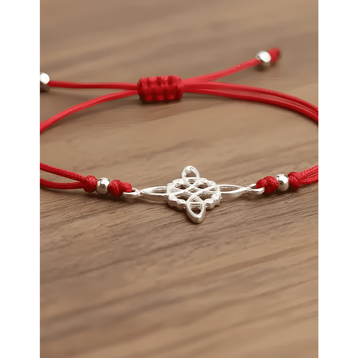 Pulsera nudo de brujas hilo plata fina proteccion Rojo #2-4