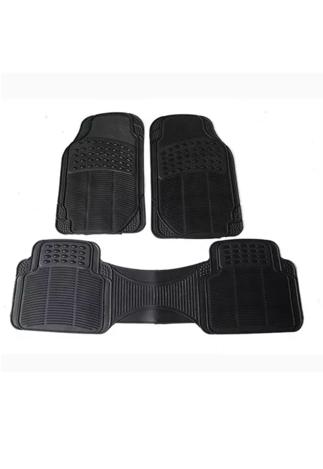 Alfombra de piso de goma para auto, universal, set de 3 piezas, color negro-0