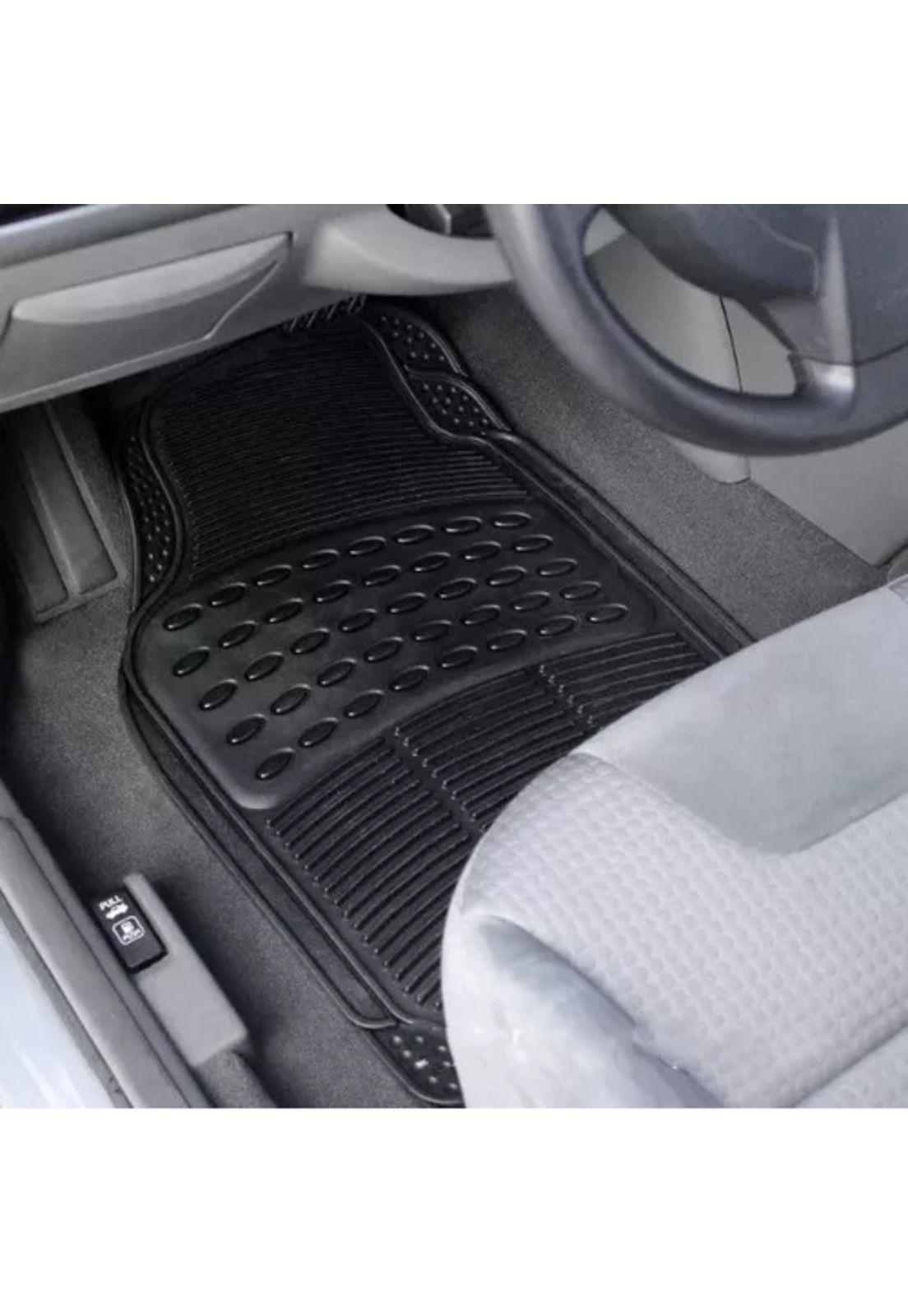 Alfombra de piso de goma para auto, universal, set de 3 piezas, color negro-4