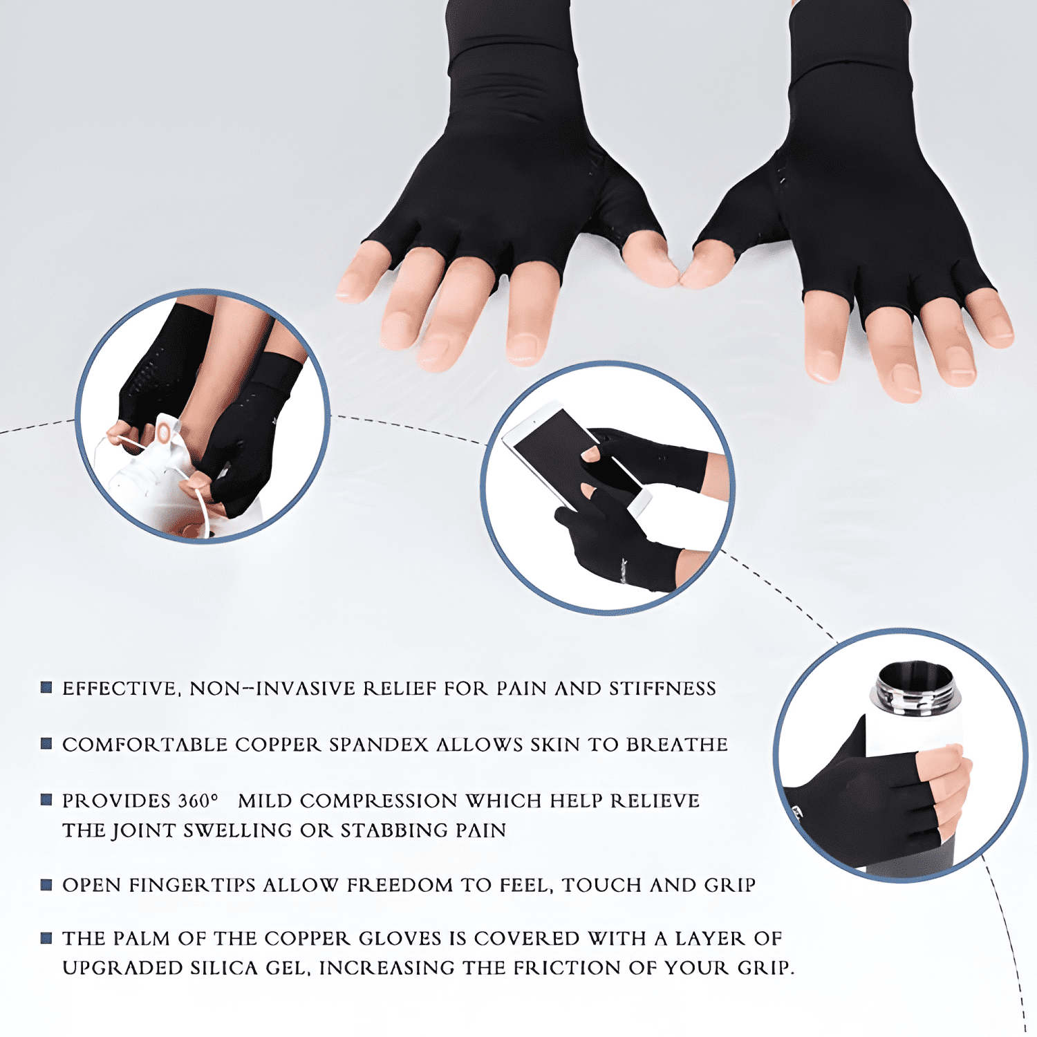 Pack 2 guantes de cobre de compresión para artritis #1-2