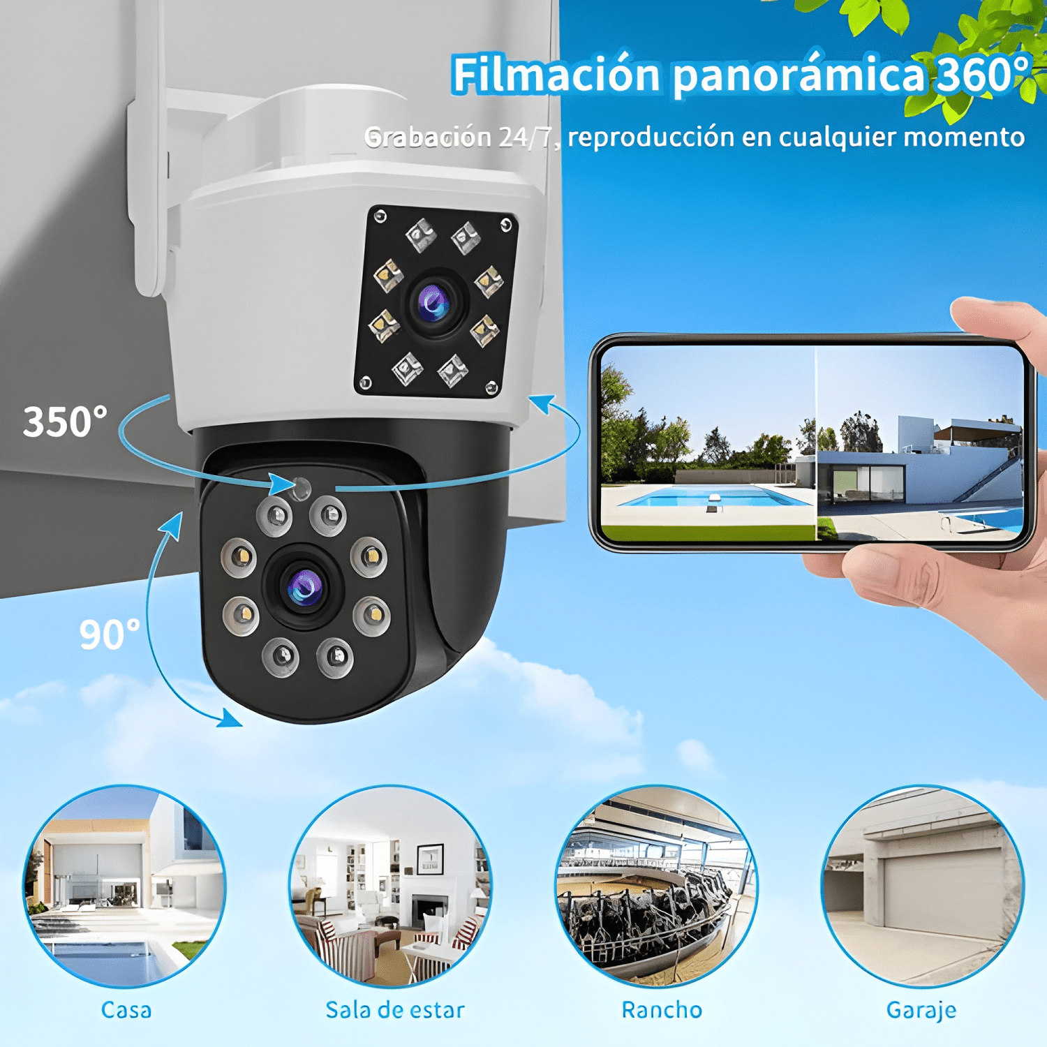 2nlf® Cámara de Seguridad Exterior Wifi Ip 360 Doble Lente-3