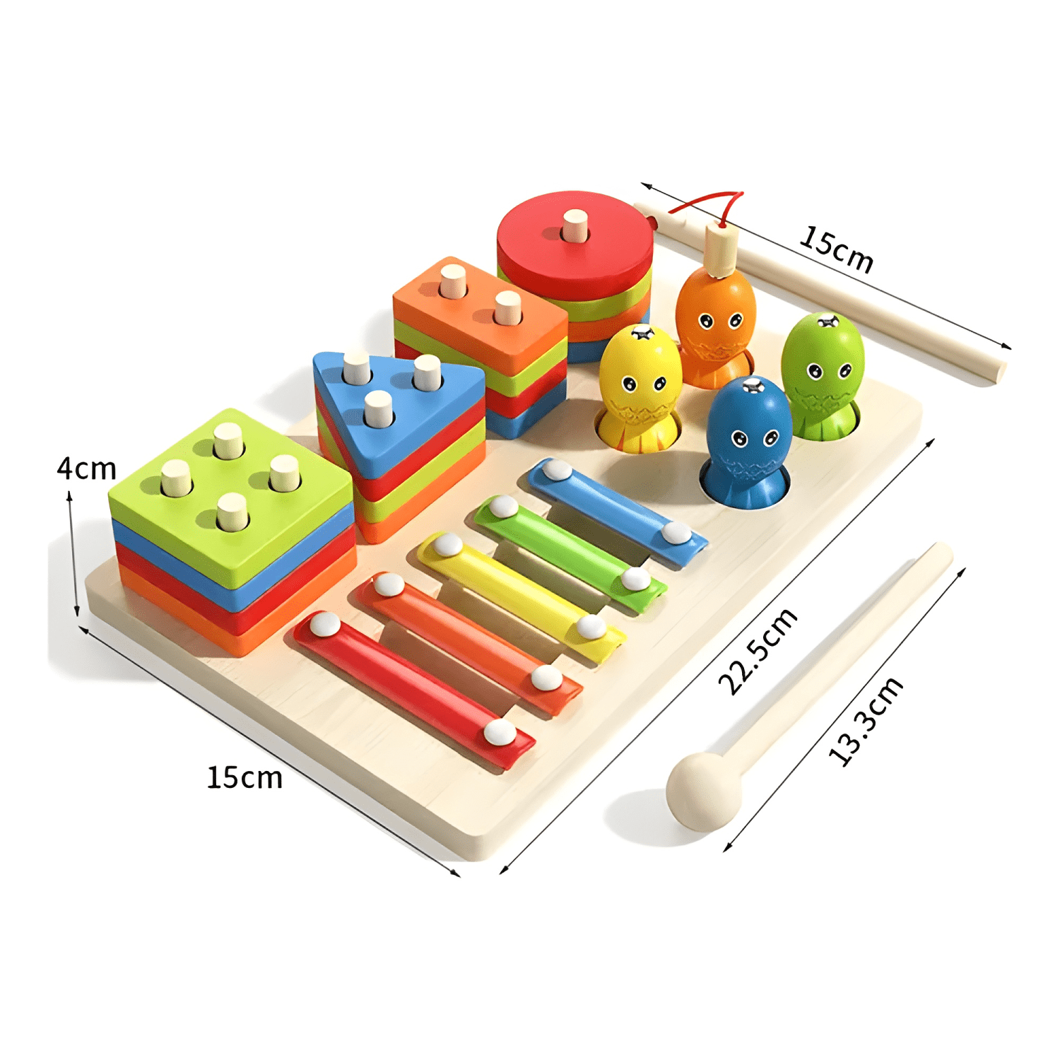 Montessori 7en1 madera pesca, xilófono juguet didáctico niño-2