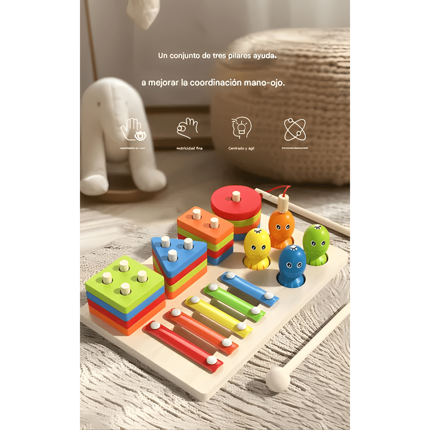 Montessori 7en1 madera pesca, xilófono juguet didáctico niño-3
