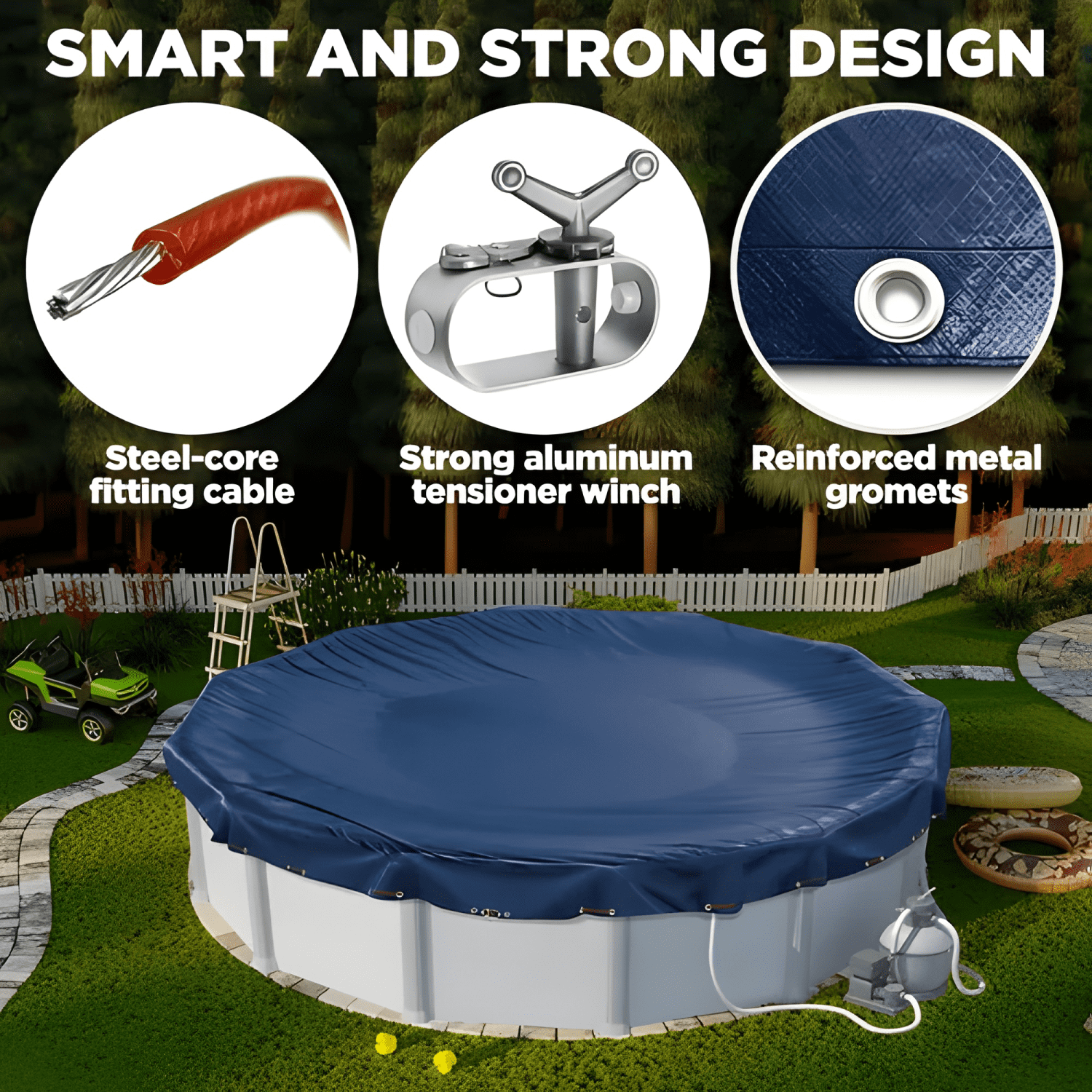 Cobertor oval resistente para piscinas elevadas 12x20 ft-4