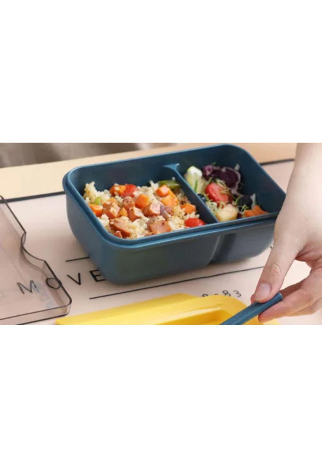 Lonchera lunchbox de 2 niveles con cuchara y palitos de sushi, 850 ml, color amarillo-2