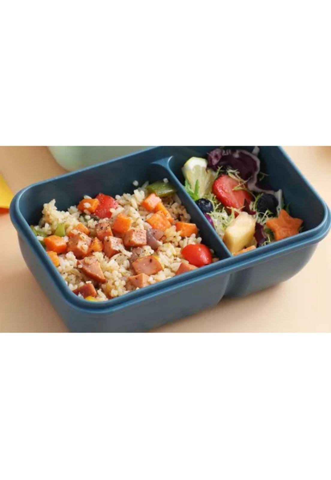 Lonchera lunchbox de 2 niveles con cuchara y palitos de sushi, 850 ml, color amarillo-3