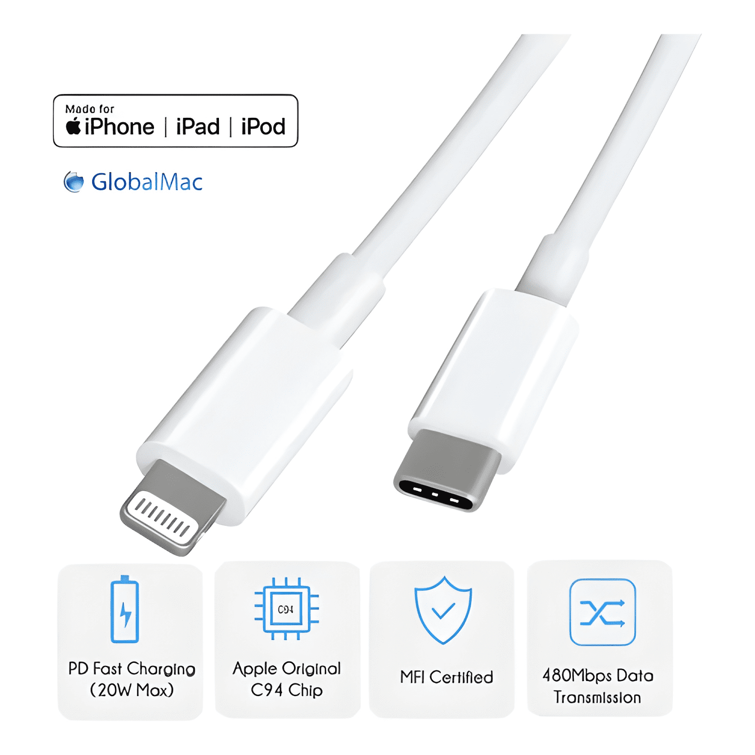 Cable USB-C a lightning para iphone certificado mfi-3