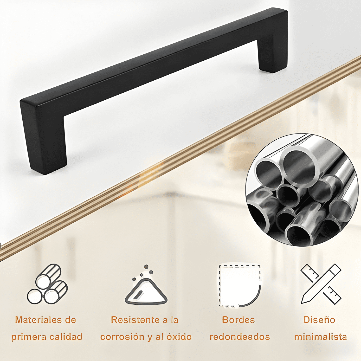 Manija tirador cocina acero inoxidable 268 mm 6u, negro-2