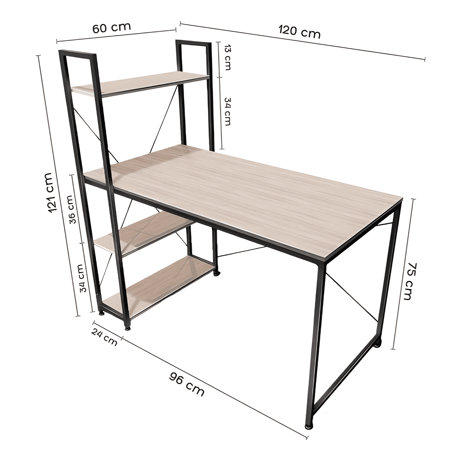 Escritorio estilo industrial relan estantería lateral Beige-4