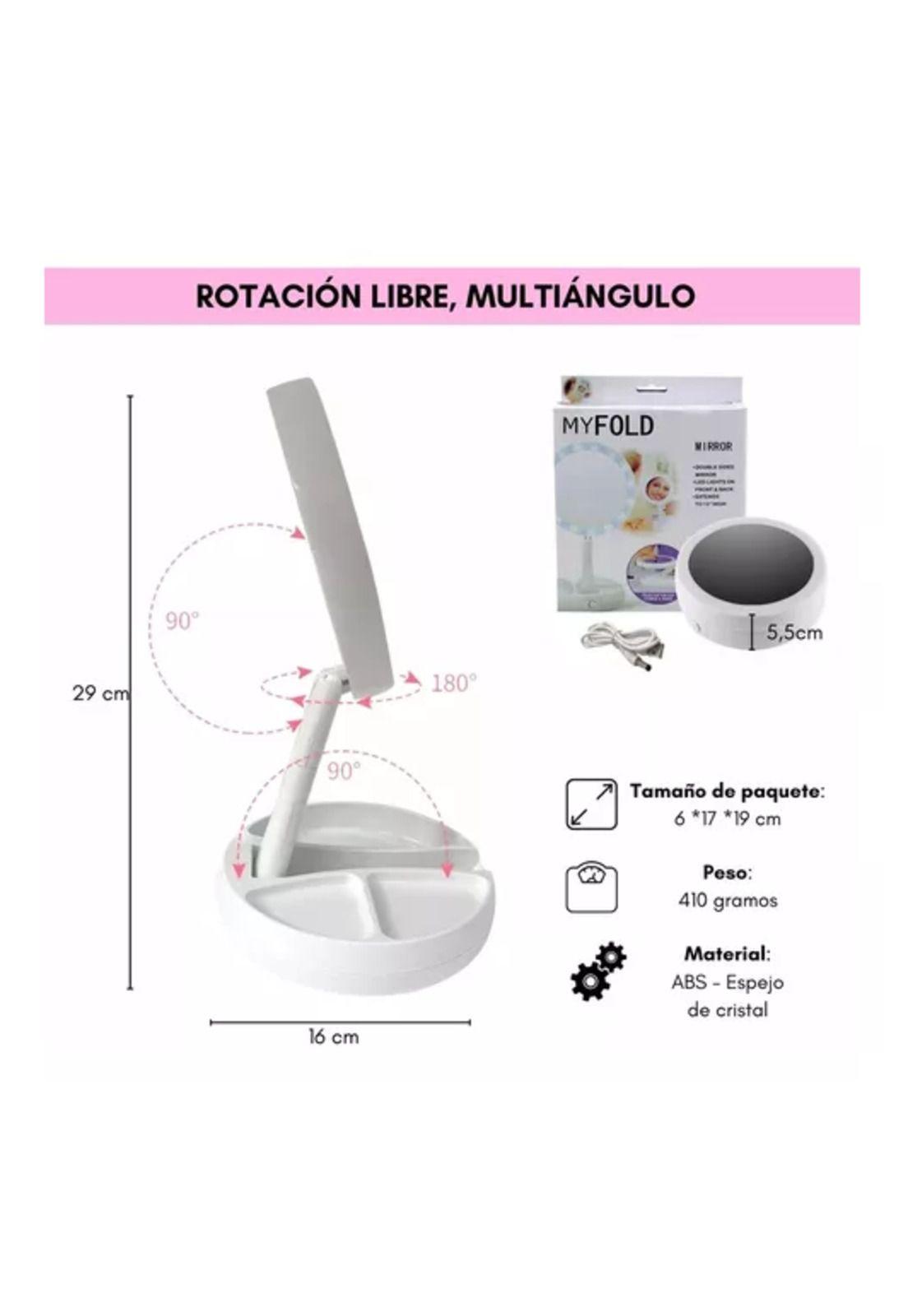 Espejo con Luz LED para Maquillaje Plegable y Aumento X10-4