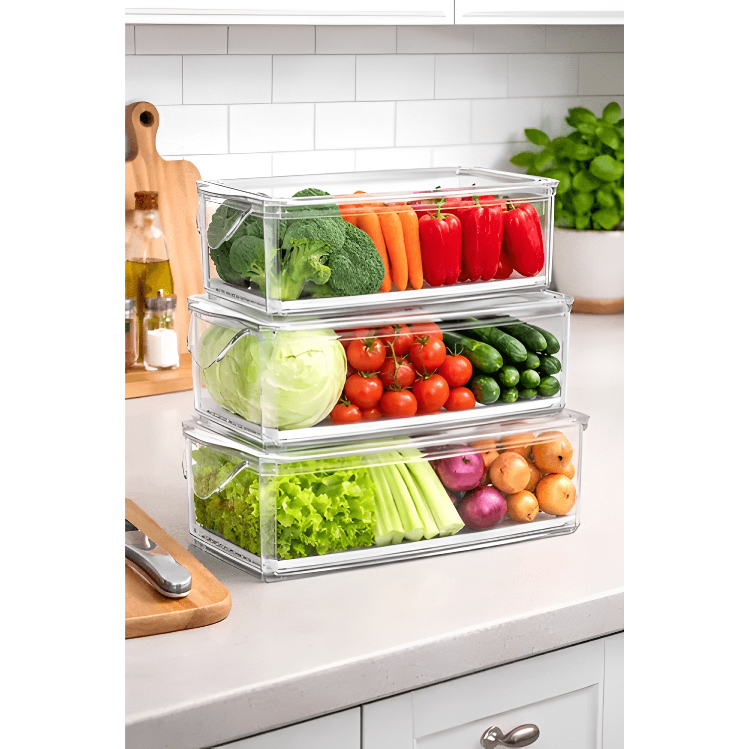 Caja organizadora refrigerador con tapa y mango-3