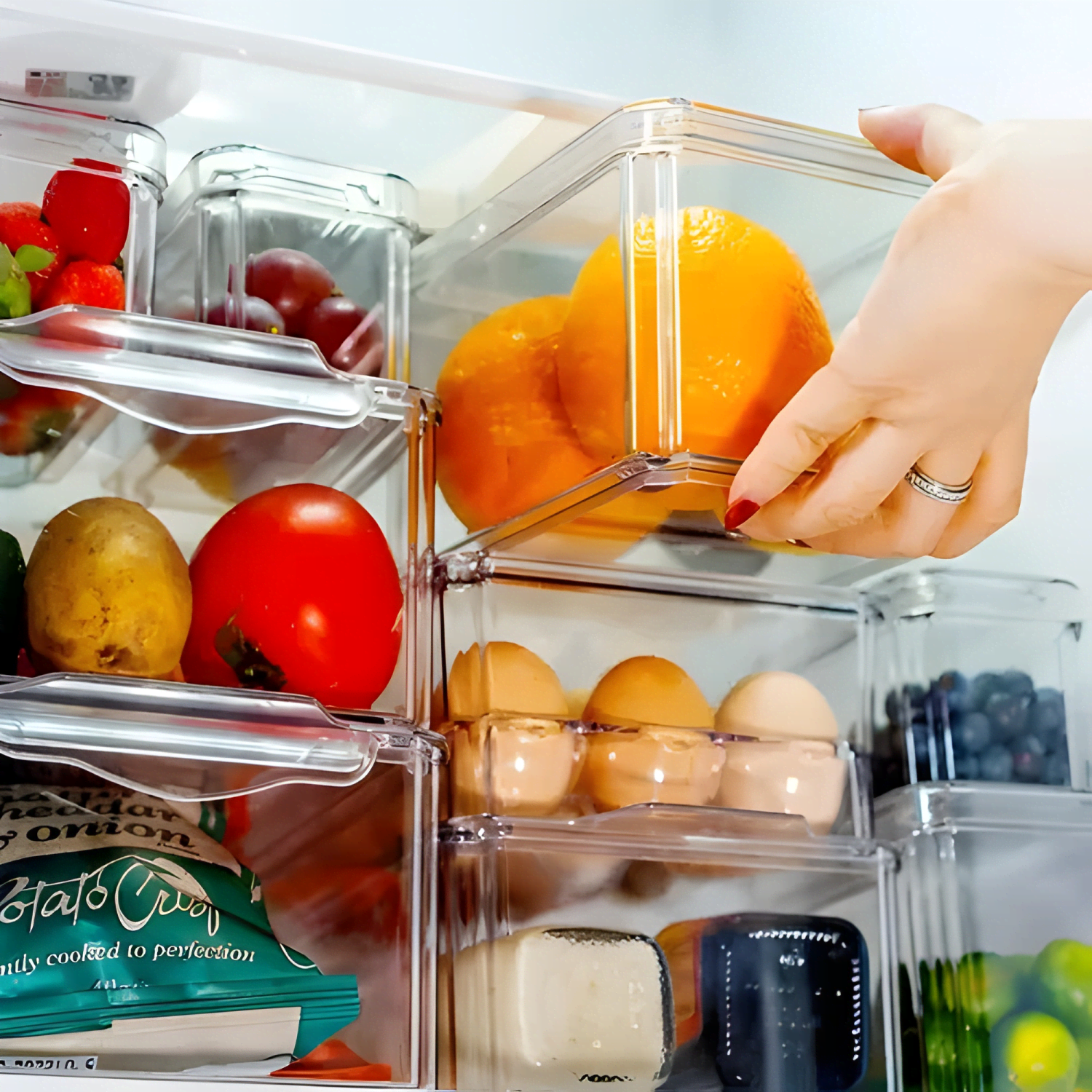 Caja organizadora refrigerador con tapa y mango-4