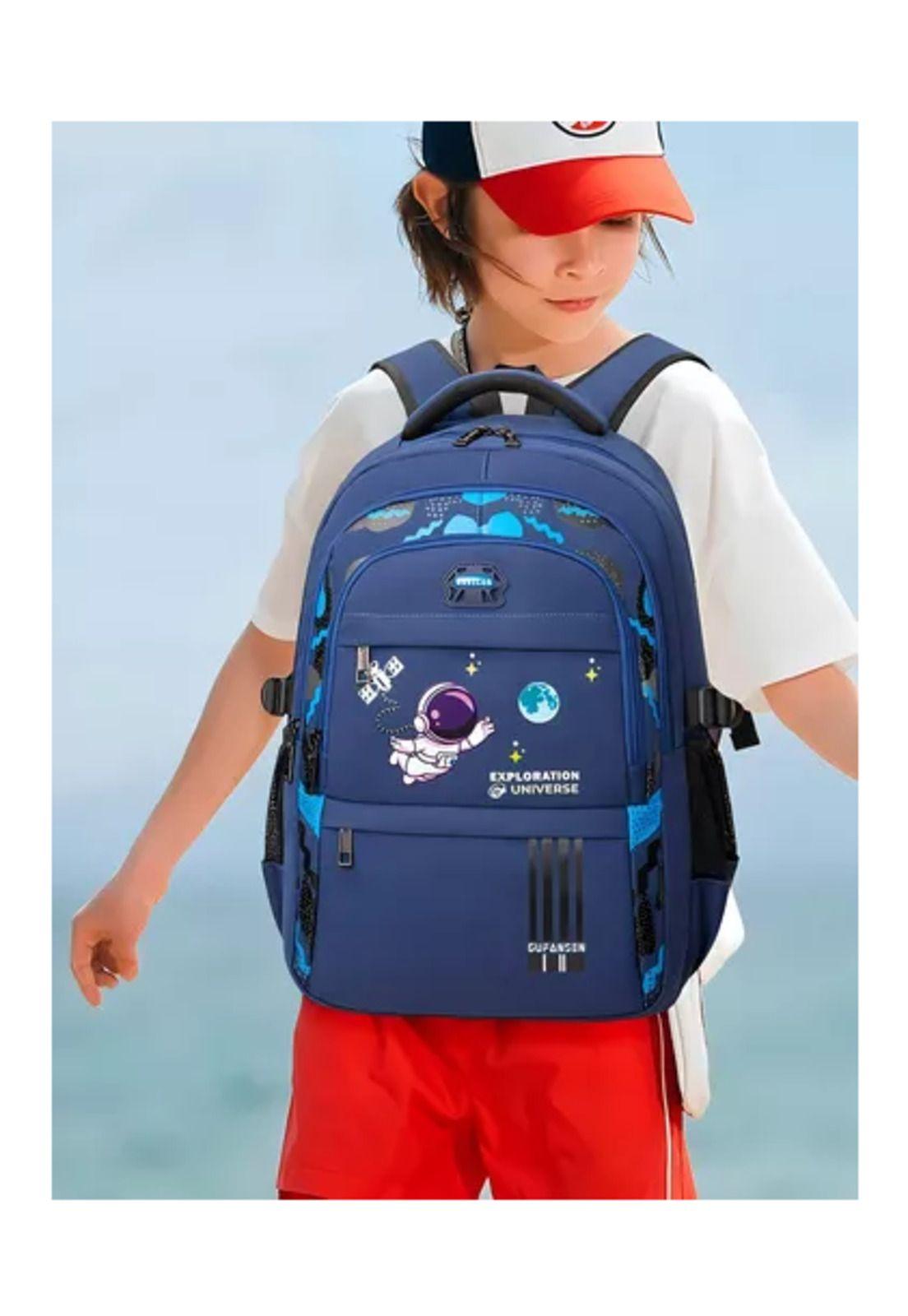 Mochila escolar de espalda para niños, morral notebook color azul-3