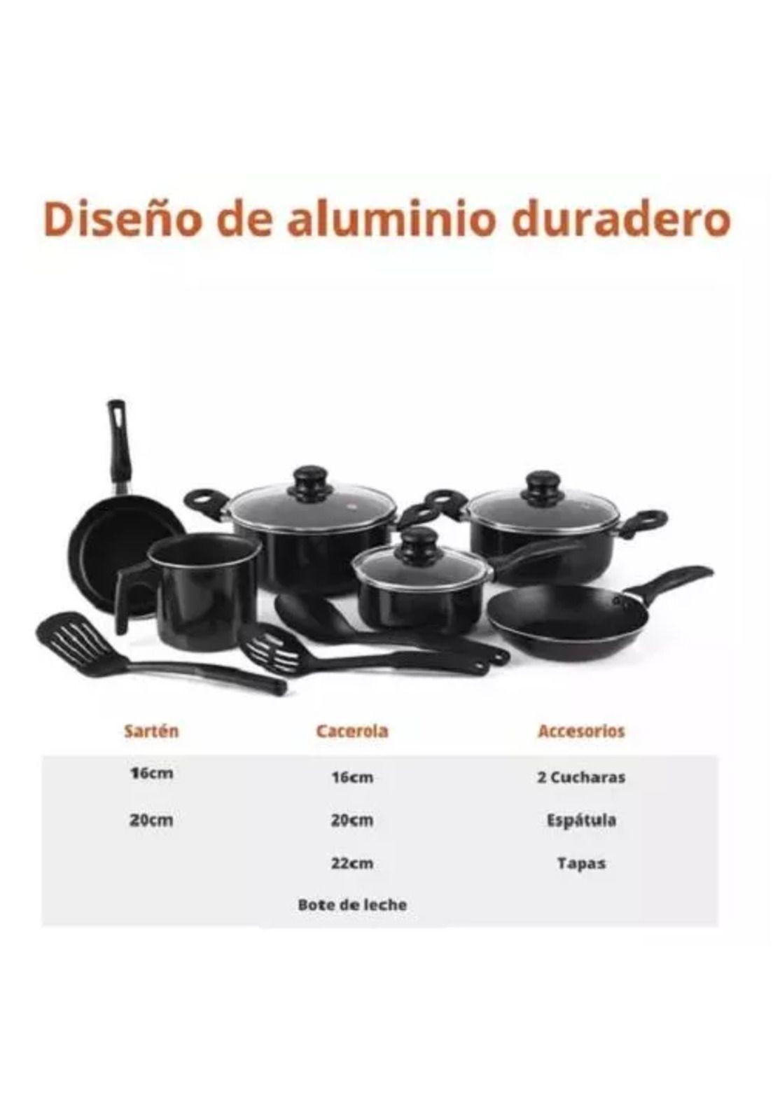 Batería de cocina de 12 piezas, Begônia, teflón antiadherente, color negro-2