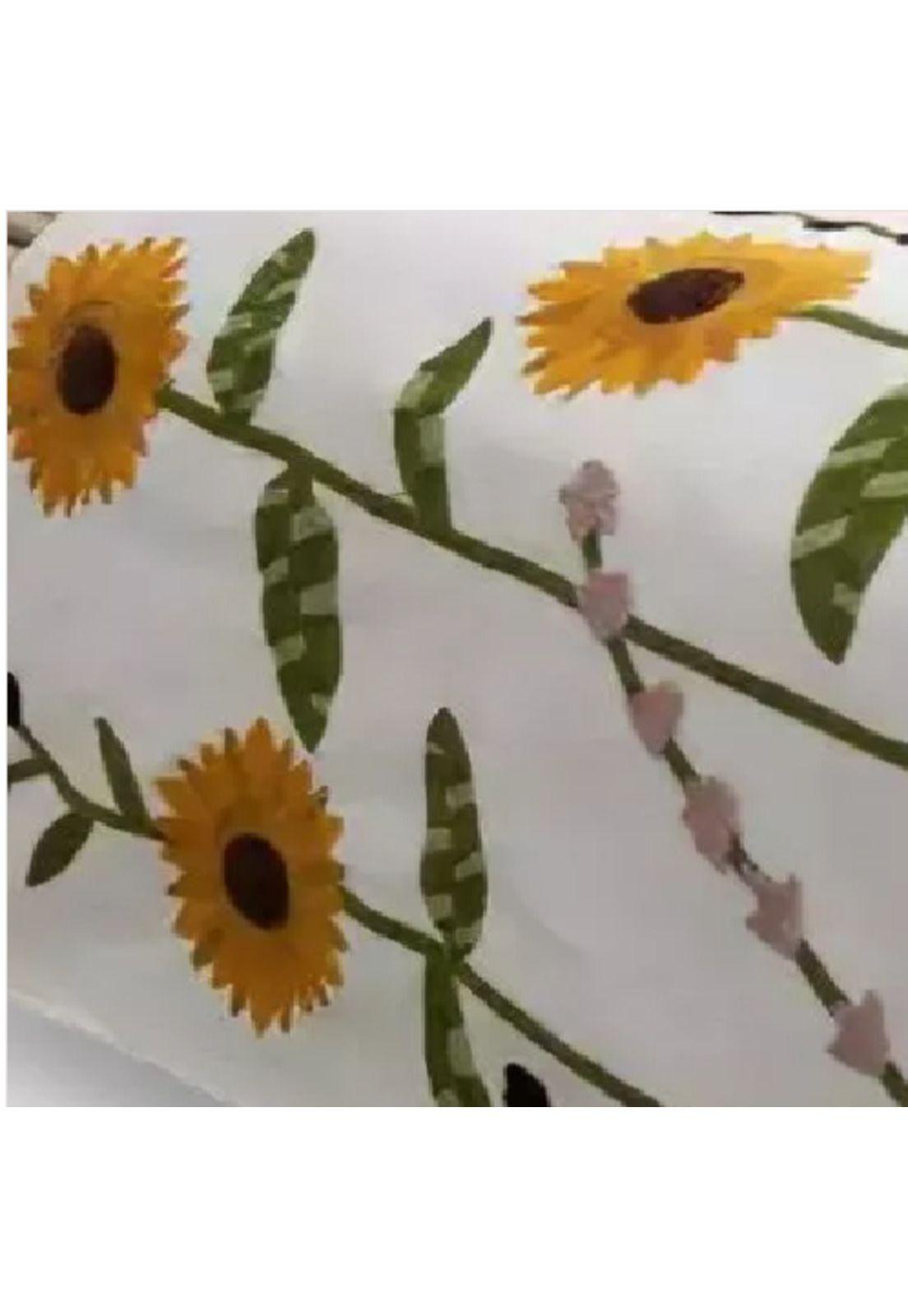 Piecera bordada + 2 fundas de cojín diseño floral 7 color blanco-0
