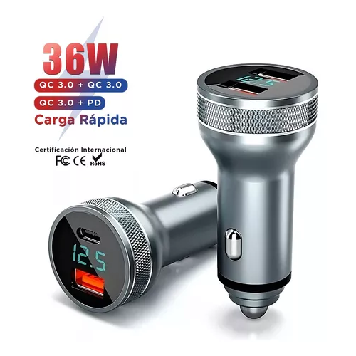 Cargador auto USB-C carga rápida 36W gris-2