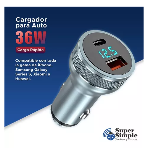 Cargador auto USB-C carga rápida 36W gris-3